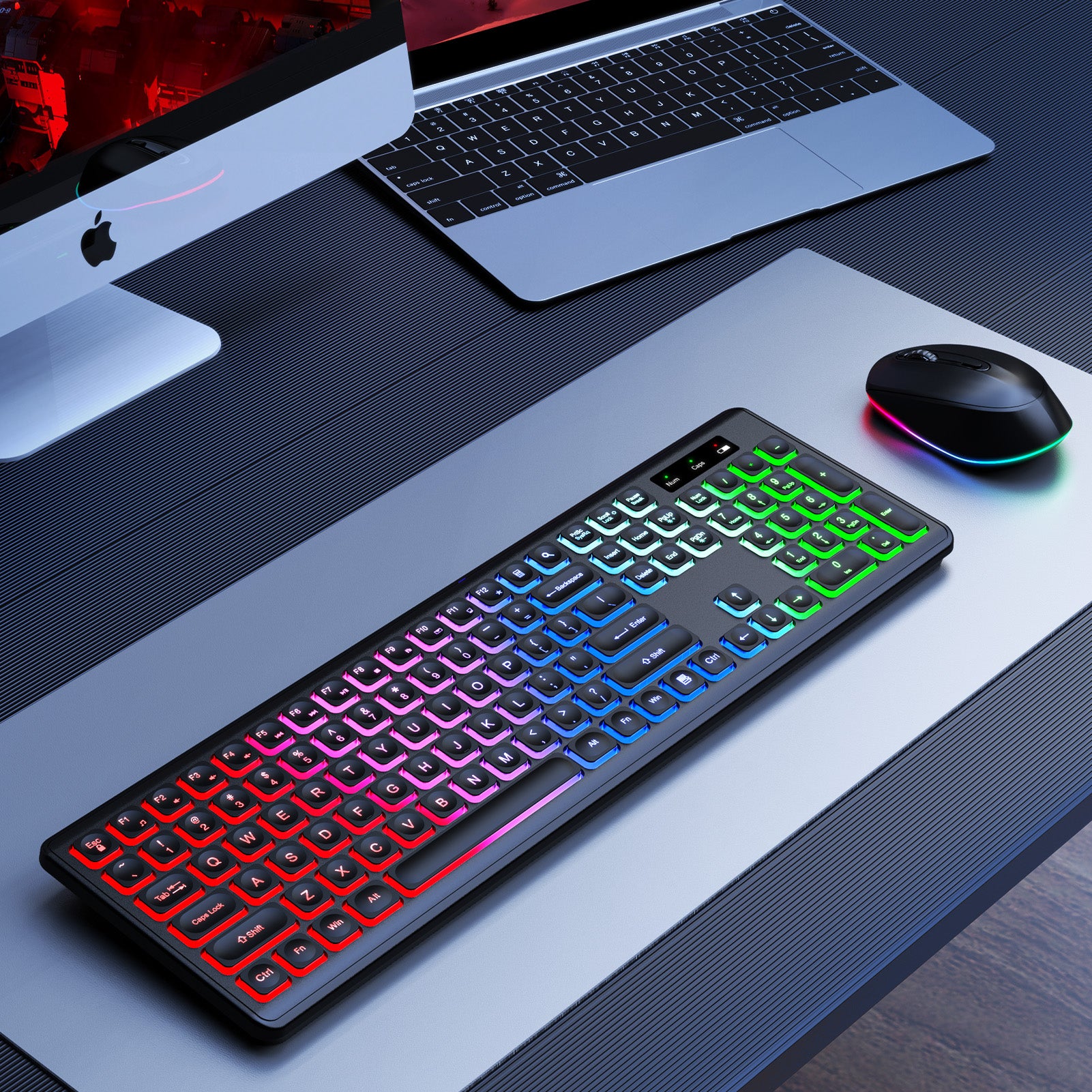 SABLUTE Wireless Keyboard and Mouse Backlit, Quiet Lighted Keys, Tilt Legs, Rechargeable Battery-KL1