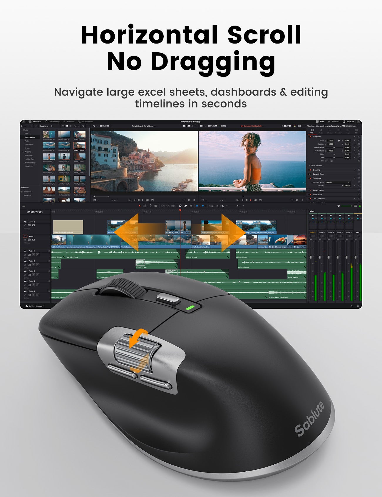Ergonomic Wireless Mouse with Ultra-Fast Scrolling