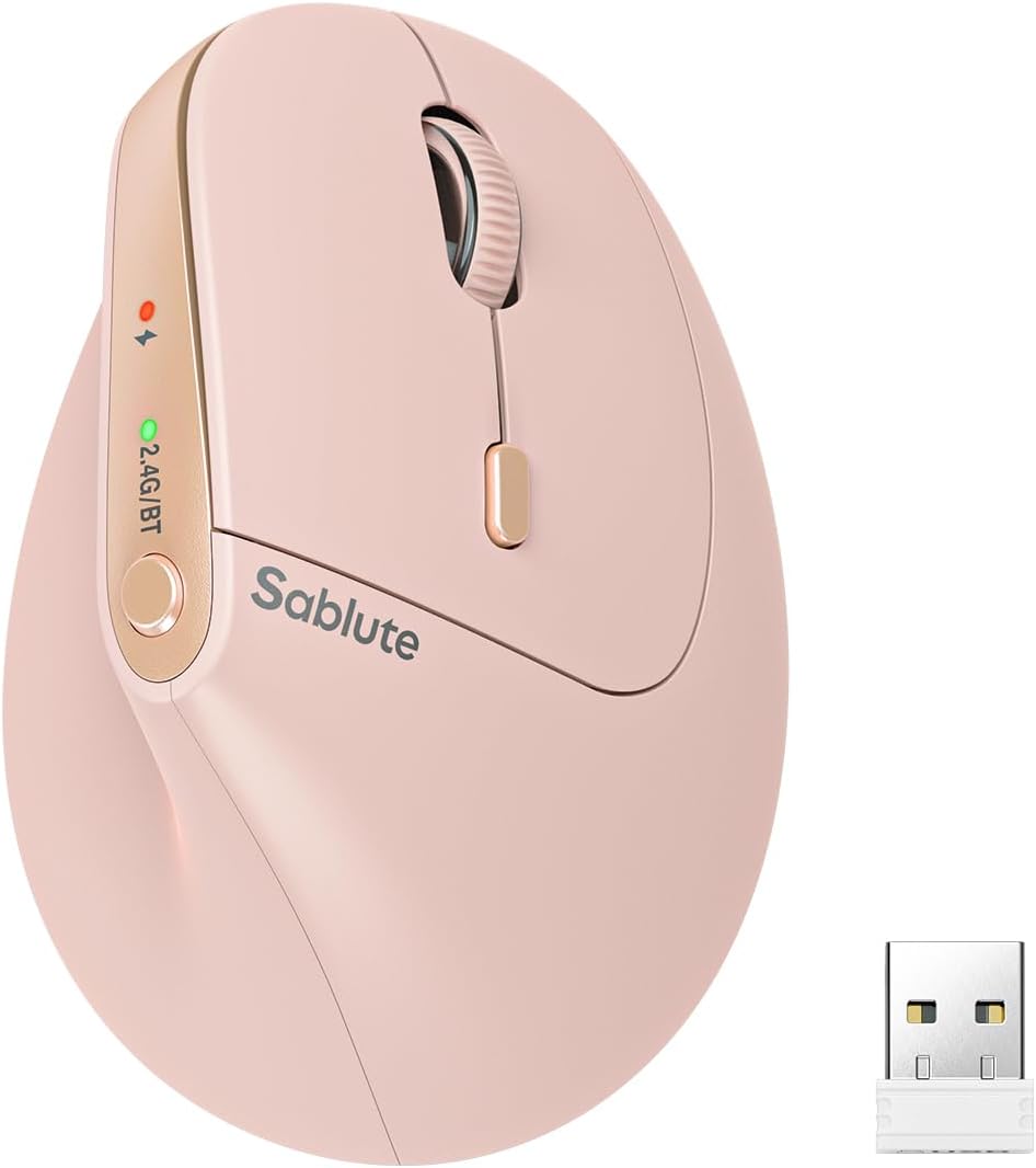 SABLUTE MAM3 Ergonomic Mouse, Rechargeable Wireless Vertical Mouse with 4 Adjustable DPI for Small/Medium Hands, Dual-Device Connectivity for Computer/Laptop,Bluetooth Mouse for Window,Mac OS