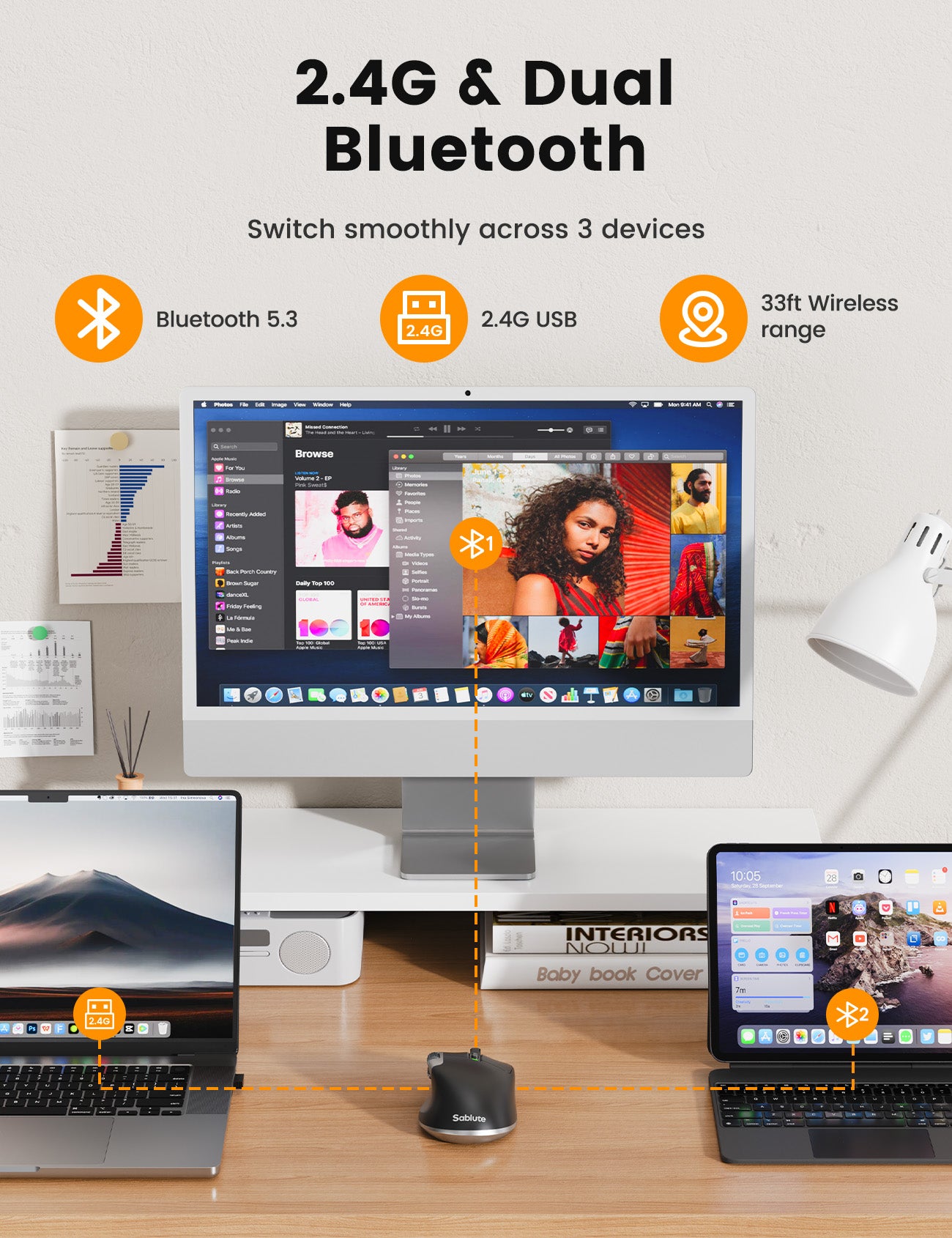 Ergonomic Wireless Mouse with Ultra-Fast Scrolling
