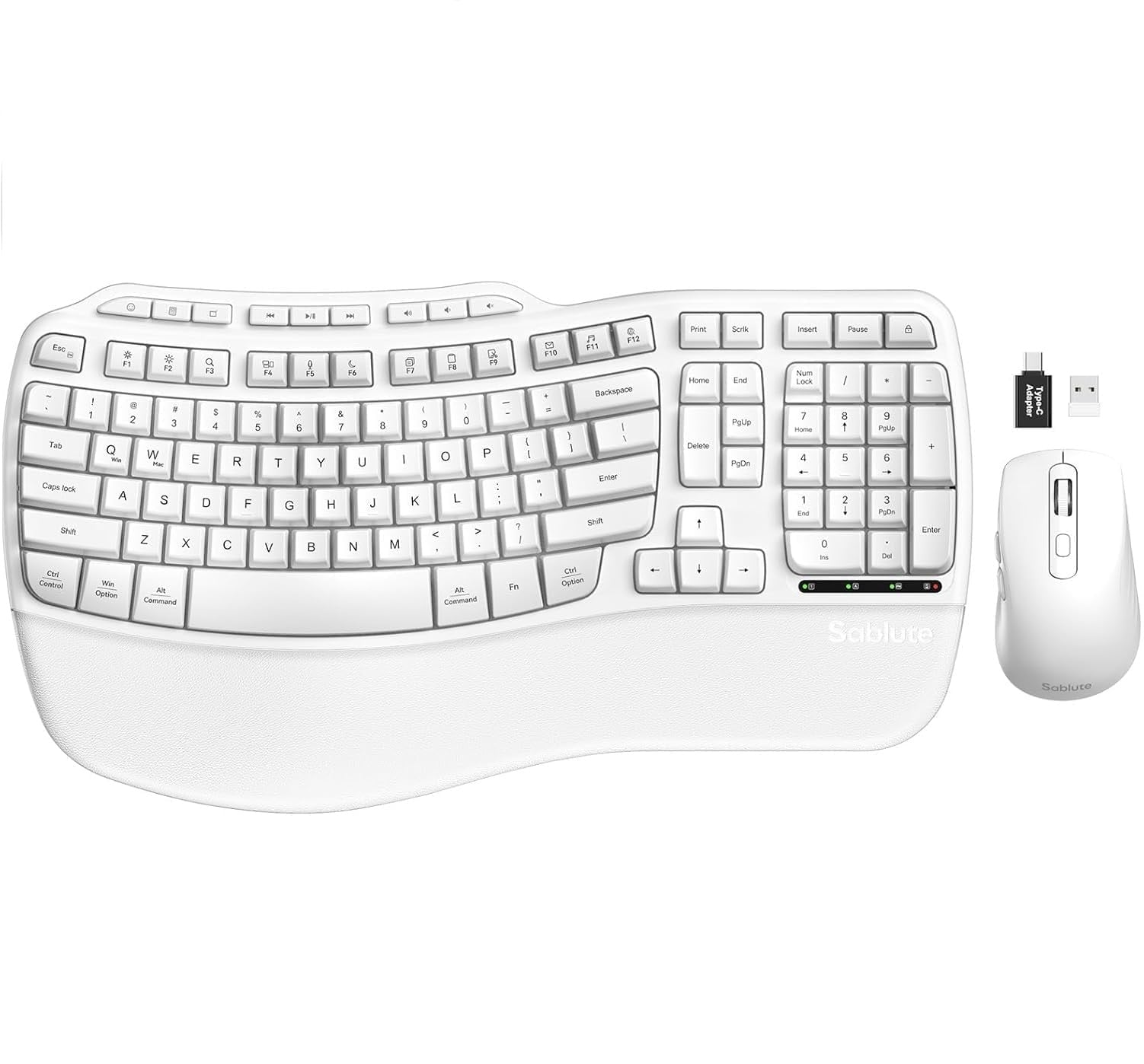 Ergonomic Wireless Keyboard and Mouse Combo, 2.4G Full Size Ergo Wave Key Board with Cushioned Plam Rest, Natural Typing, 3 DPI Adjustable Silent Mouse for Computer/Laptop/Windows/Mac