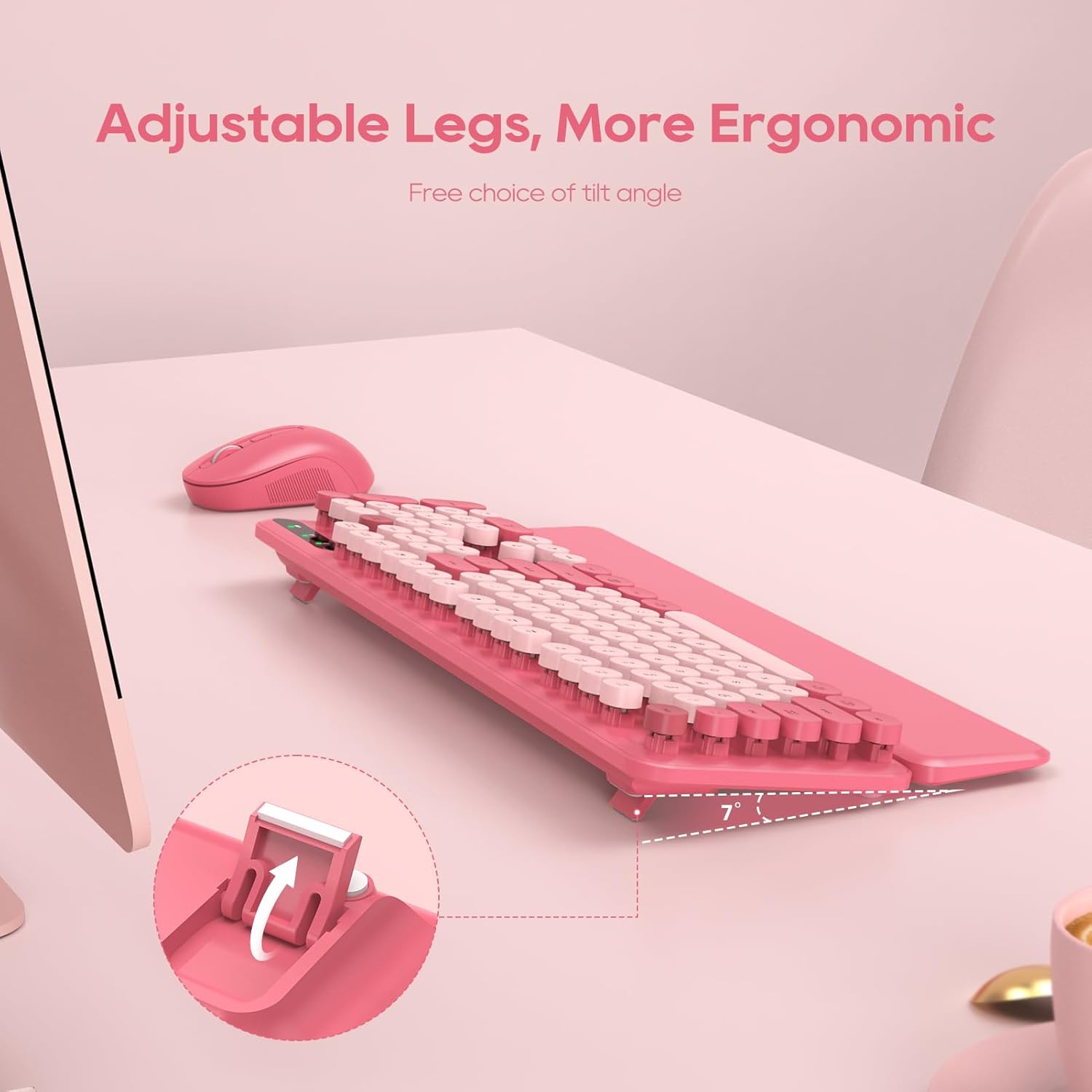 Sablute Wireless Keyboard and Mouse Combo with Retro Round Kecaps CK23