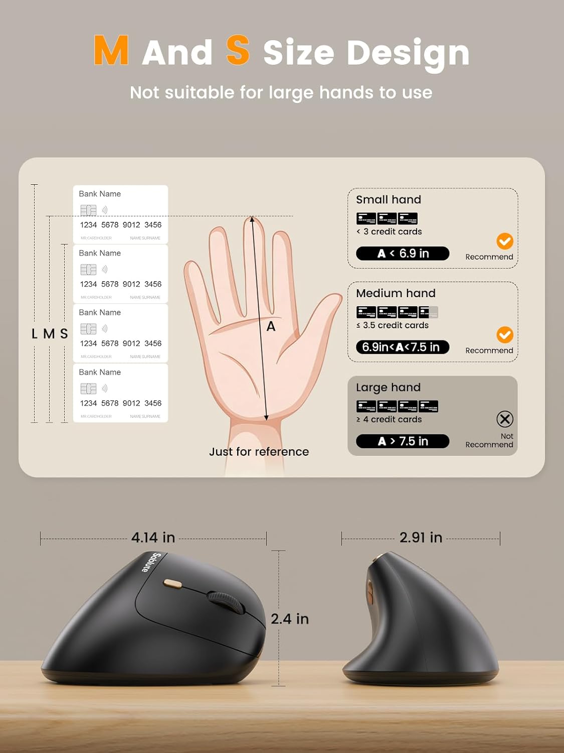 SABLUTE MAM3 Ergonomic Mouse, Rechargeable Wireless Vertical Mouse with 4 Adjustable DPI for Small/Medium Hands, Dual-Device Connectivity for Computer/Laptop,Bluetooth Mouse for Window,Mac OS