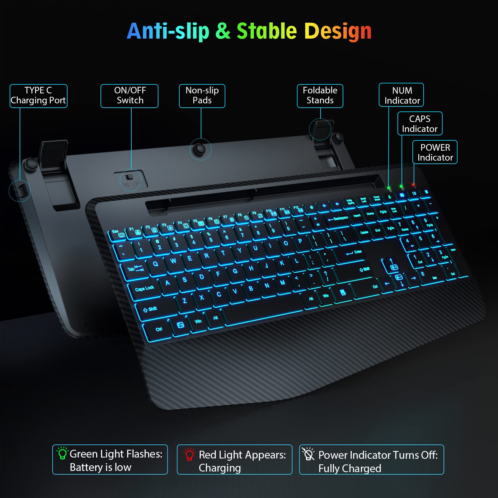 SABLUTE Wireless Keyboard with 7 Colored Backlits