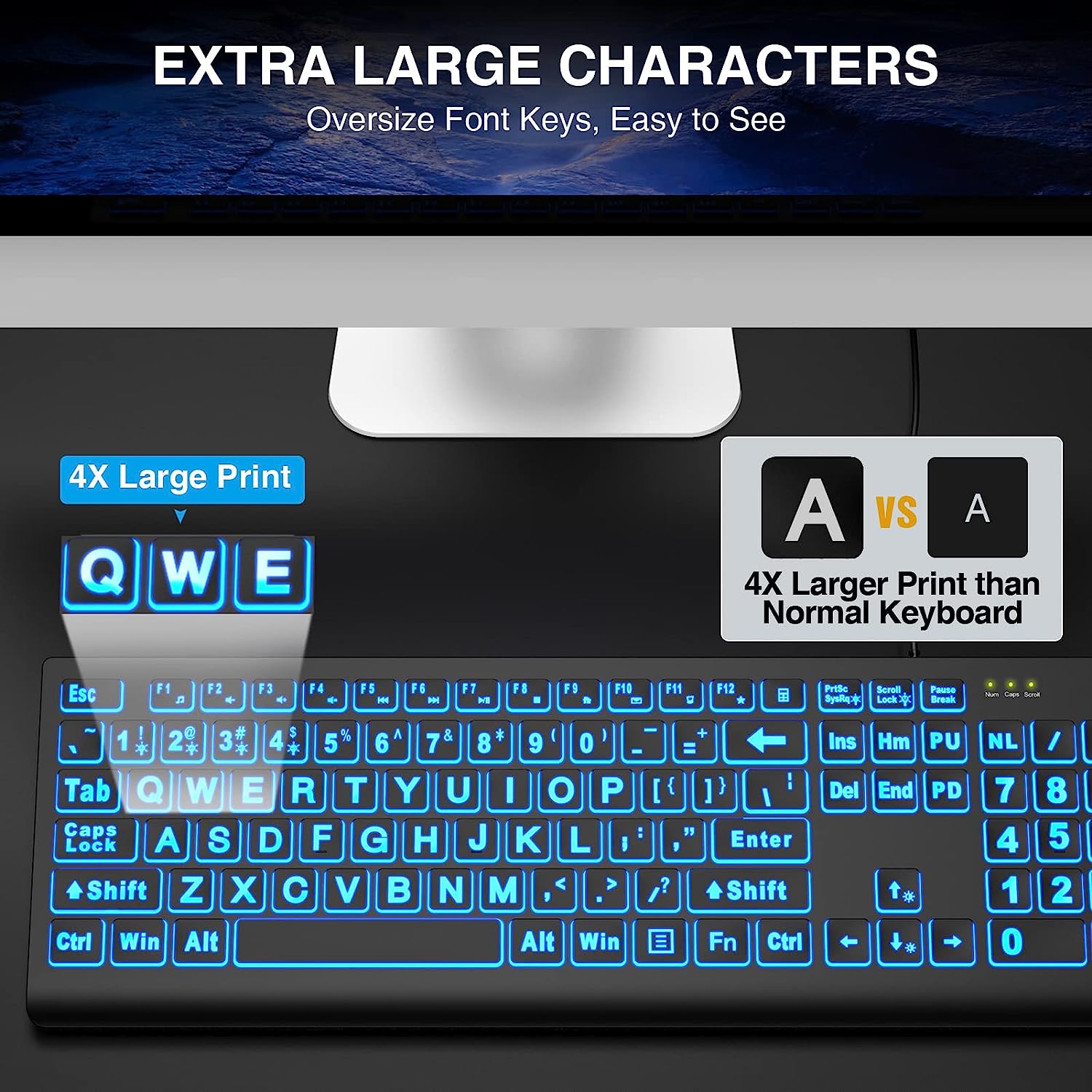 SABLUTE Large Print Backlit Wired USB Keyboard