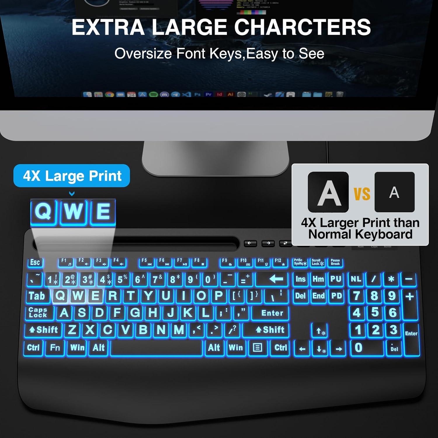 SABLUTE Large Print Backlit Wired USB Keyboard