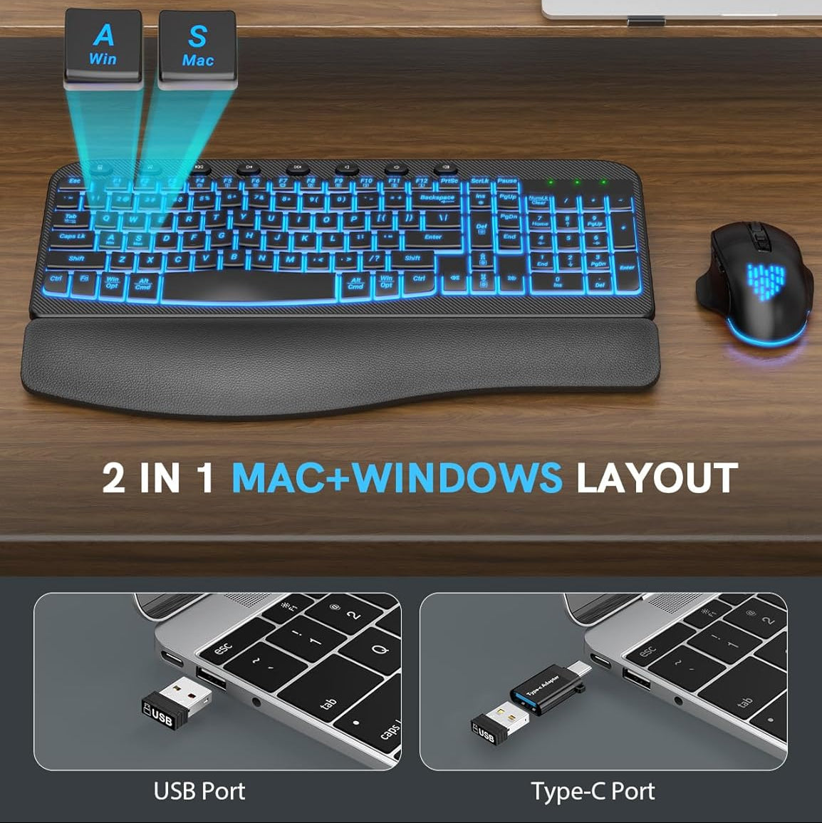 Ergonomic Wireless Keyboard and Mouse Combo MA12 Pro