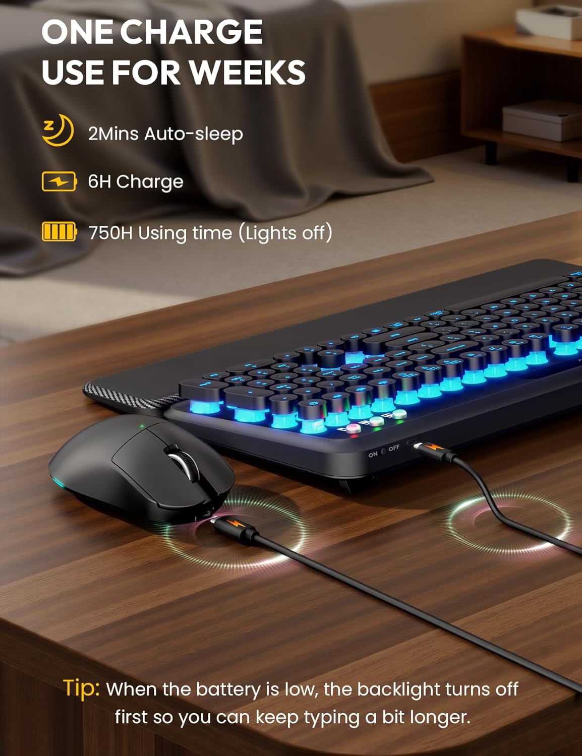 Sablute Wireless Retro Keyboard and Mouse Combo CK13 Pro
