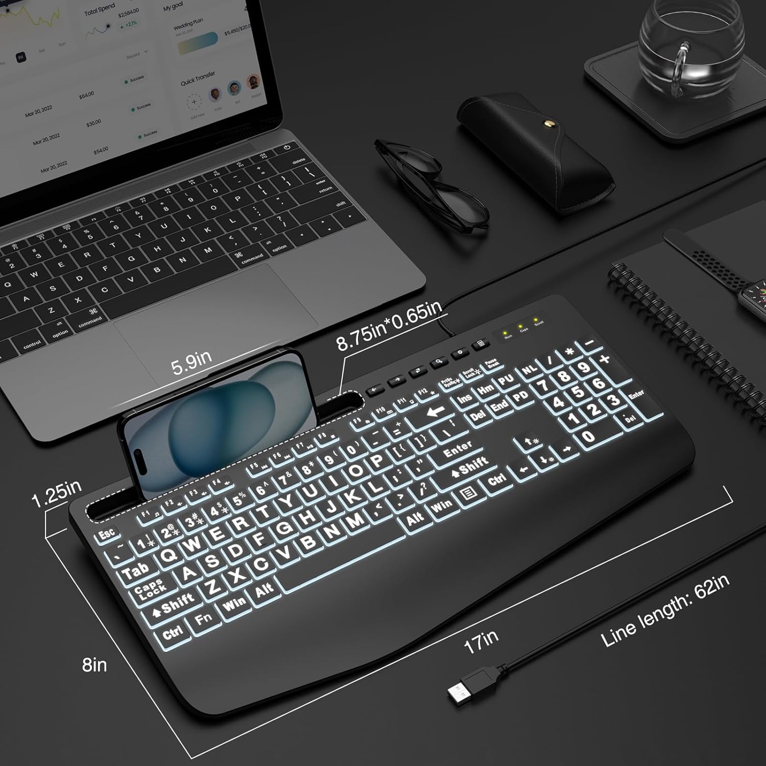 SABLUTE Large Print Backlit Wired USB Keyboard