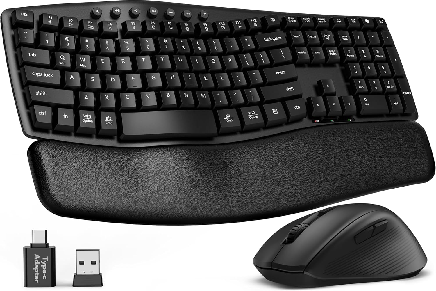 Wireless Keyboard and Mouse Combo, 30dB Quiet Ergonomic Wave Keyboard Set with Soft Leather Palm Rest, Dual-System Switch for Windows/Mac, Ideal for Business Teams Home Office - SABLUTE MA41