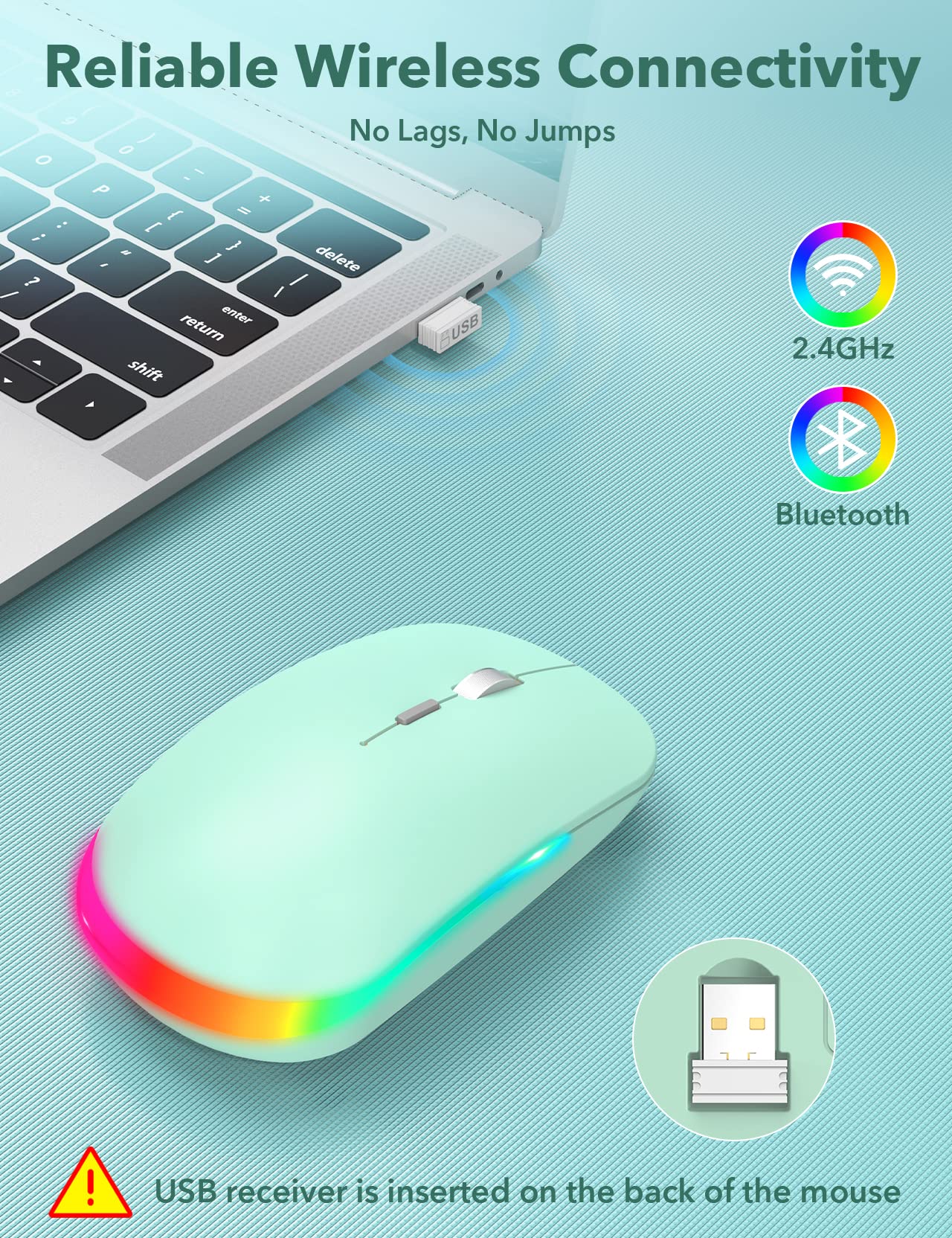SABLUTE Wireless Mouse with Bluetooth and 2.4G Mode, RGB Backlit, Rechargeable and Silent-BTM2023A