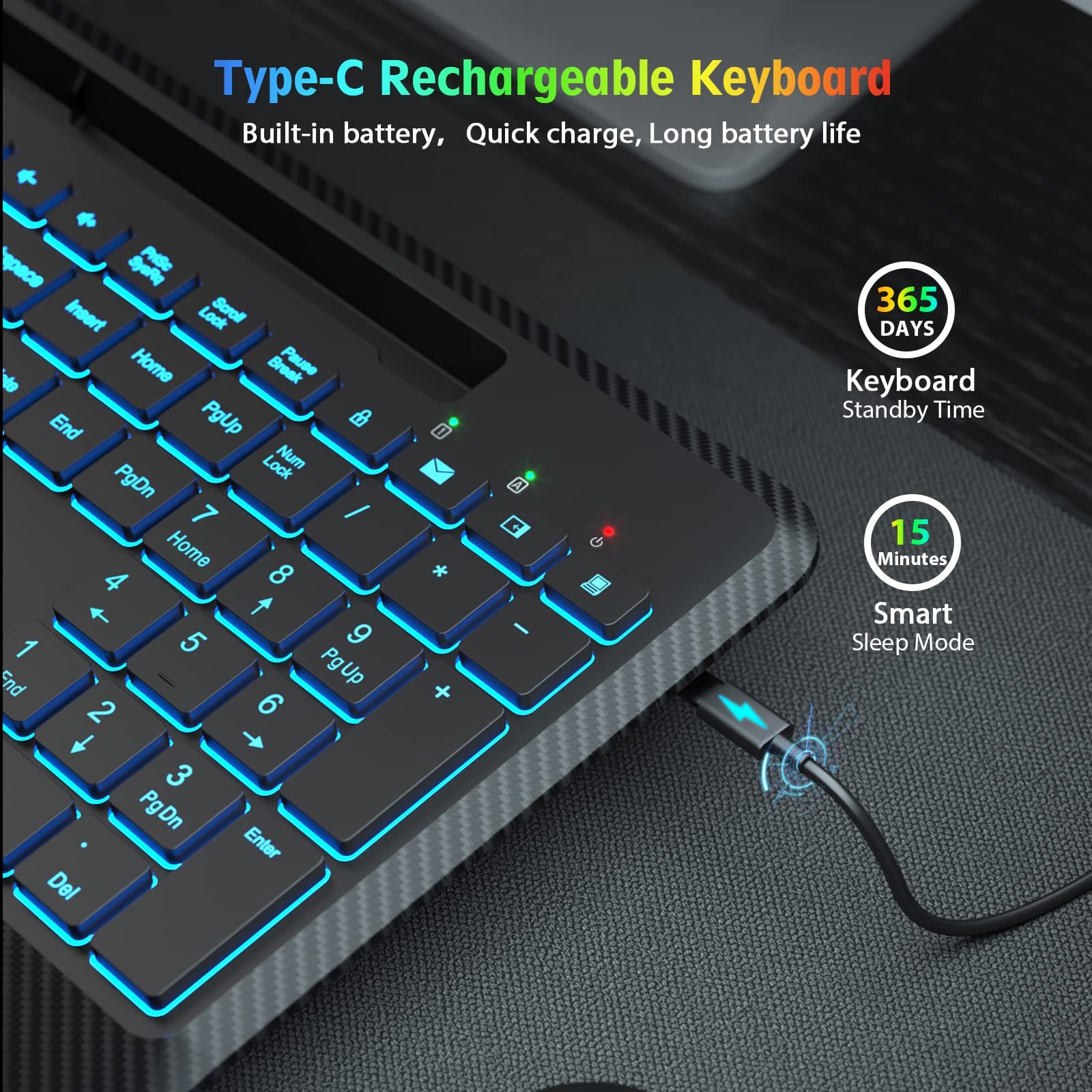 SABLUTE Wireless Keyboard with 7 Colored Backlits