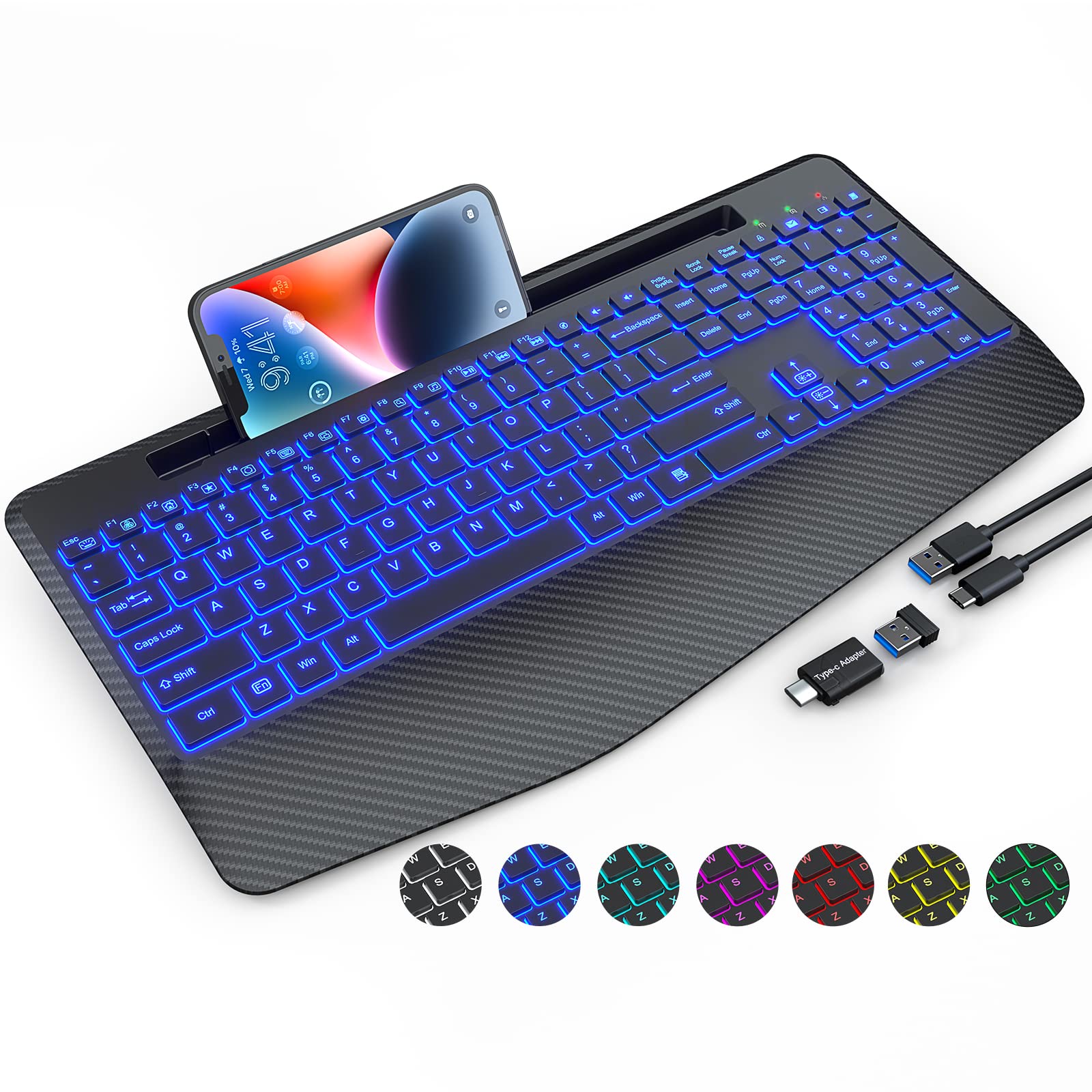 SABLUTE Wireless Keyboard with 7 Colored Backlits