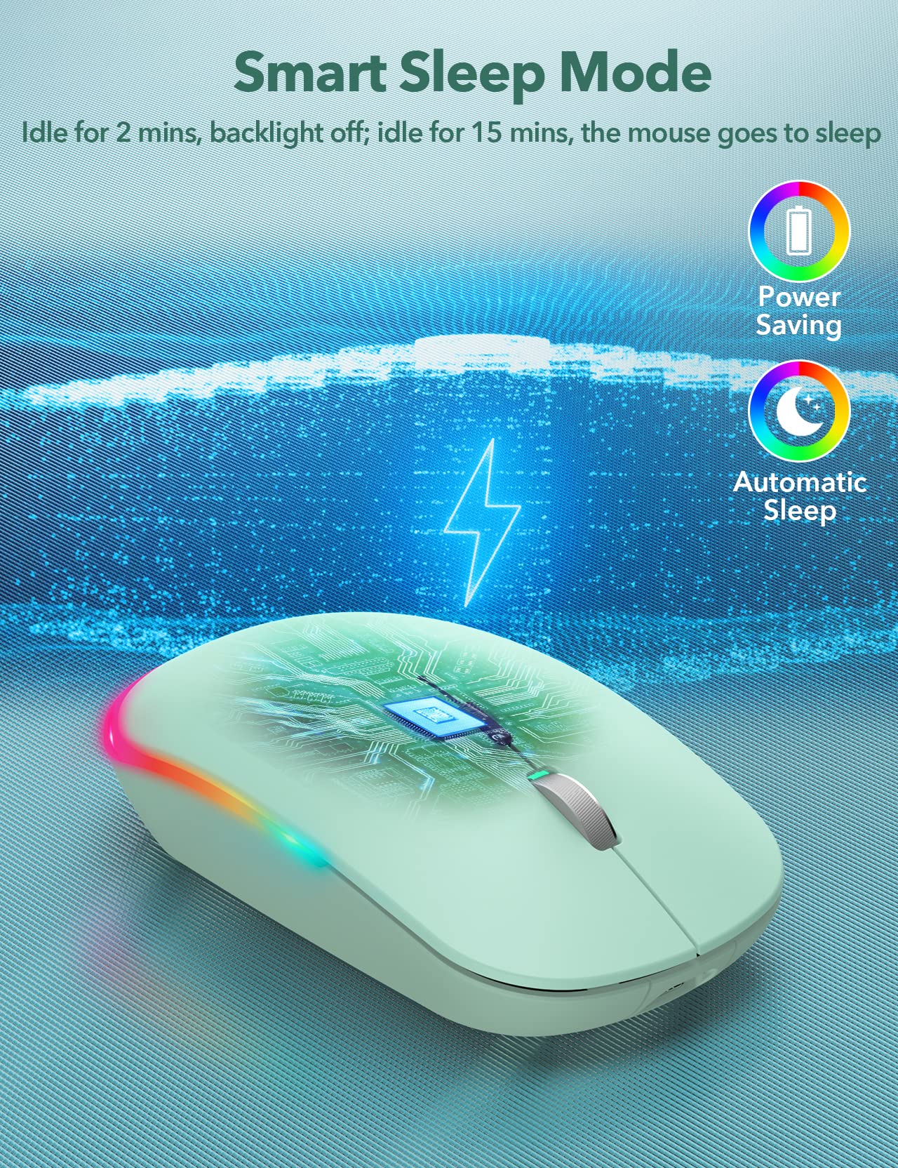 SABLUTE Wireless Mouse with Bluetooth and 2.4G Mode, RGB Backlit, Rechargeable and Silent-BTM2023A