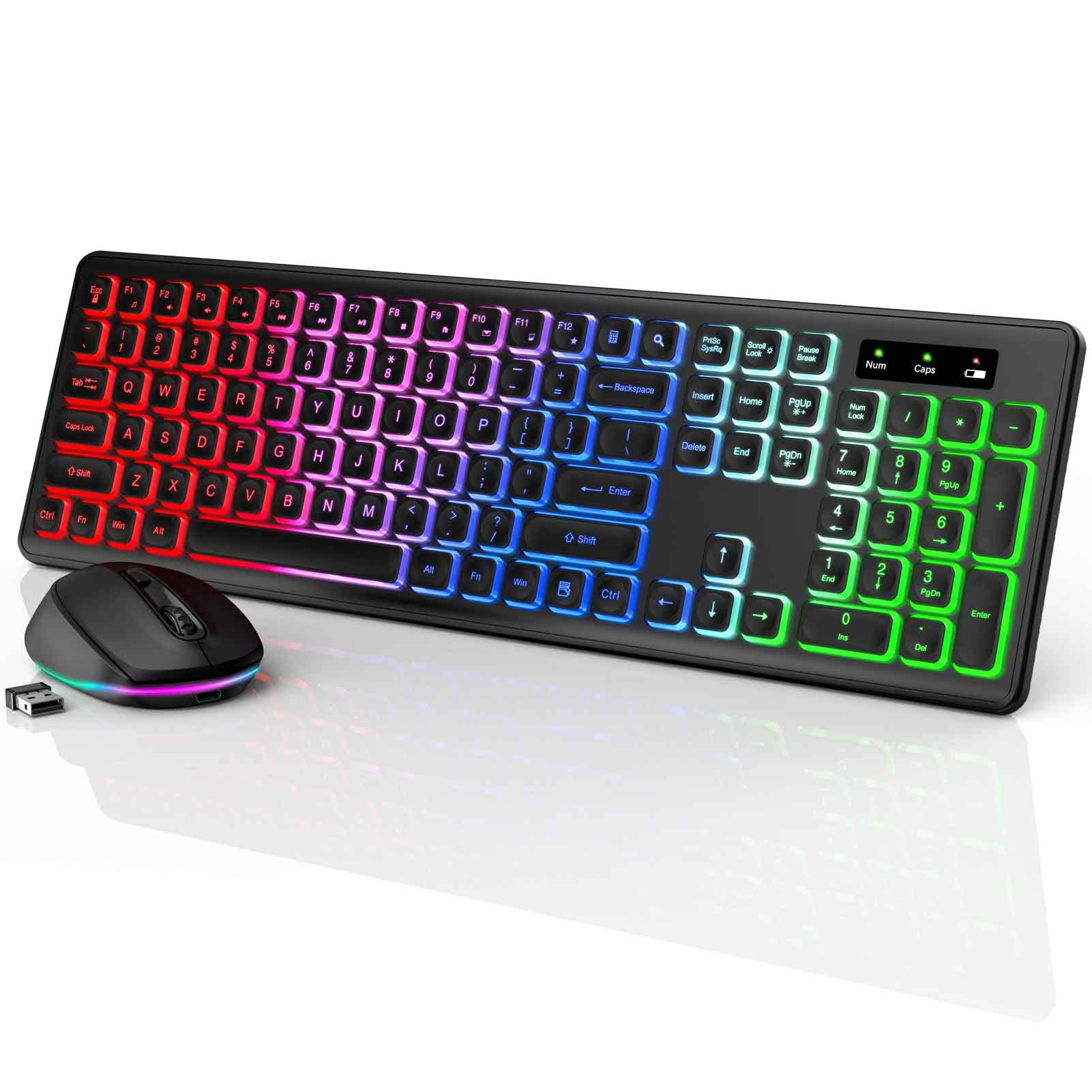SABLUTE Wireless Keyboard and Mouse Backlit, Quiet Lighted Keys, Tilt Legs, Rechargeable Battery-KL1