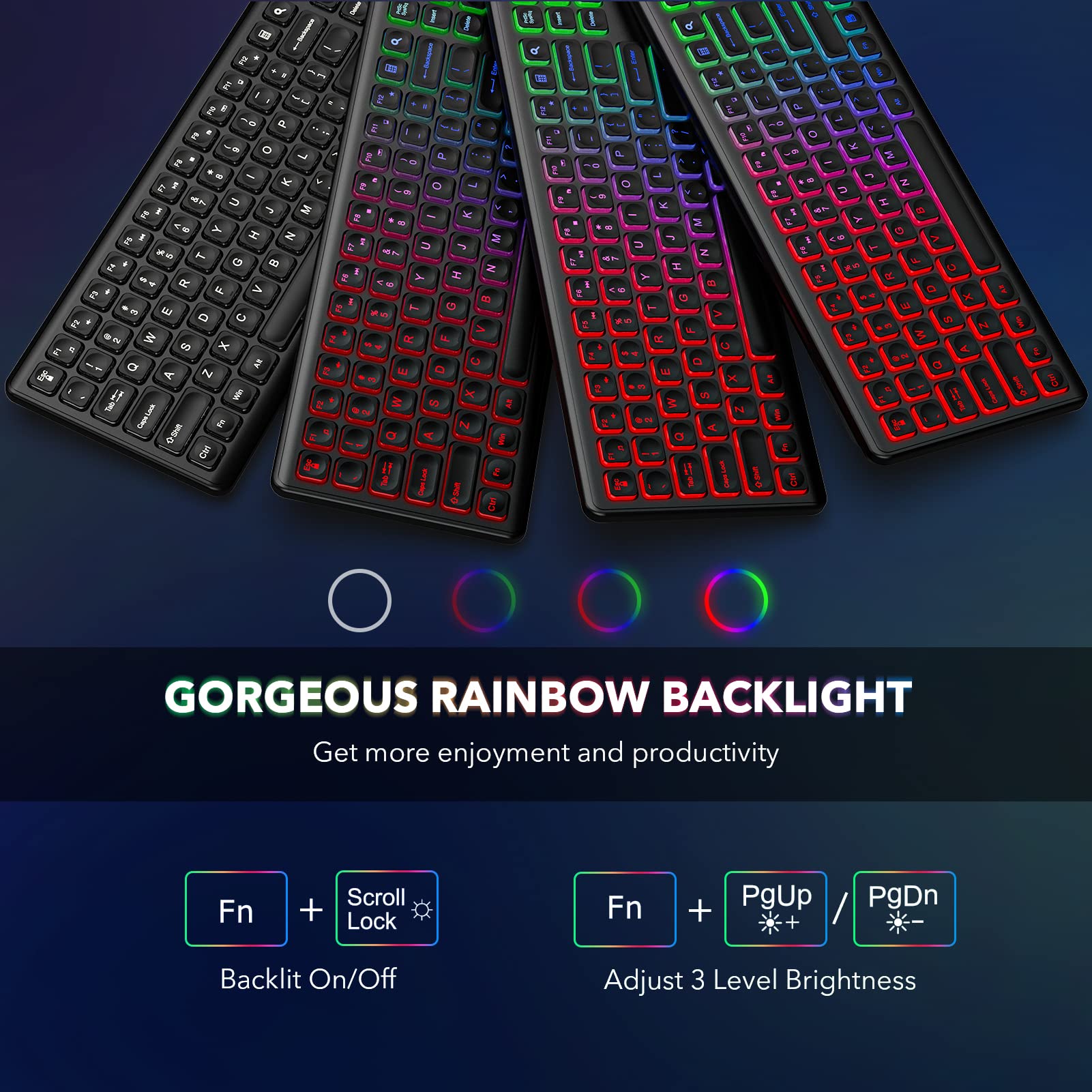SABLUTE Wireless Keyboard and Mouse Backlit, Quiet Lighted Keys, Tilt Legs, Rechargeable Battery-KL1