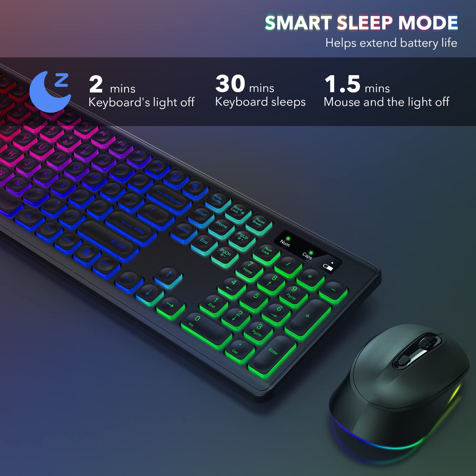 SABLUTE Wireless Keyboard and Mouse Backlit, Quiet Lighted Keys, Tilt Legs, Rechargeable Battery-KL1