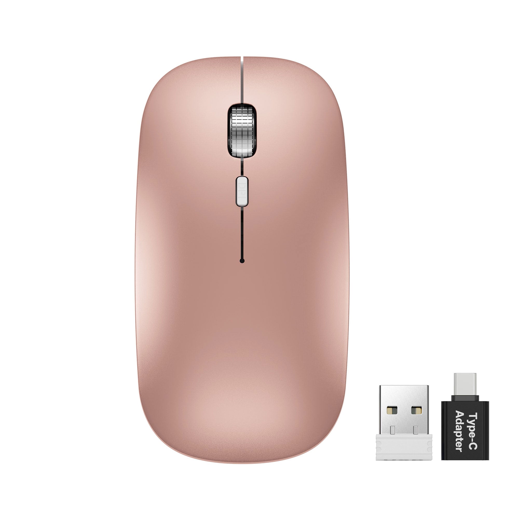 Sablute Bluetooth 2.4G wireless mouse for Mac Windows with silent clicks USB-C charging rechargeable battery seamless switching between multiple devices for work and travel CE1564 Rose Gold
