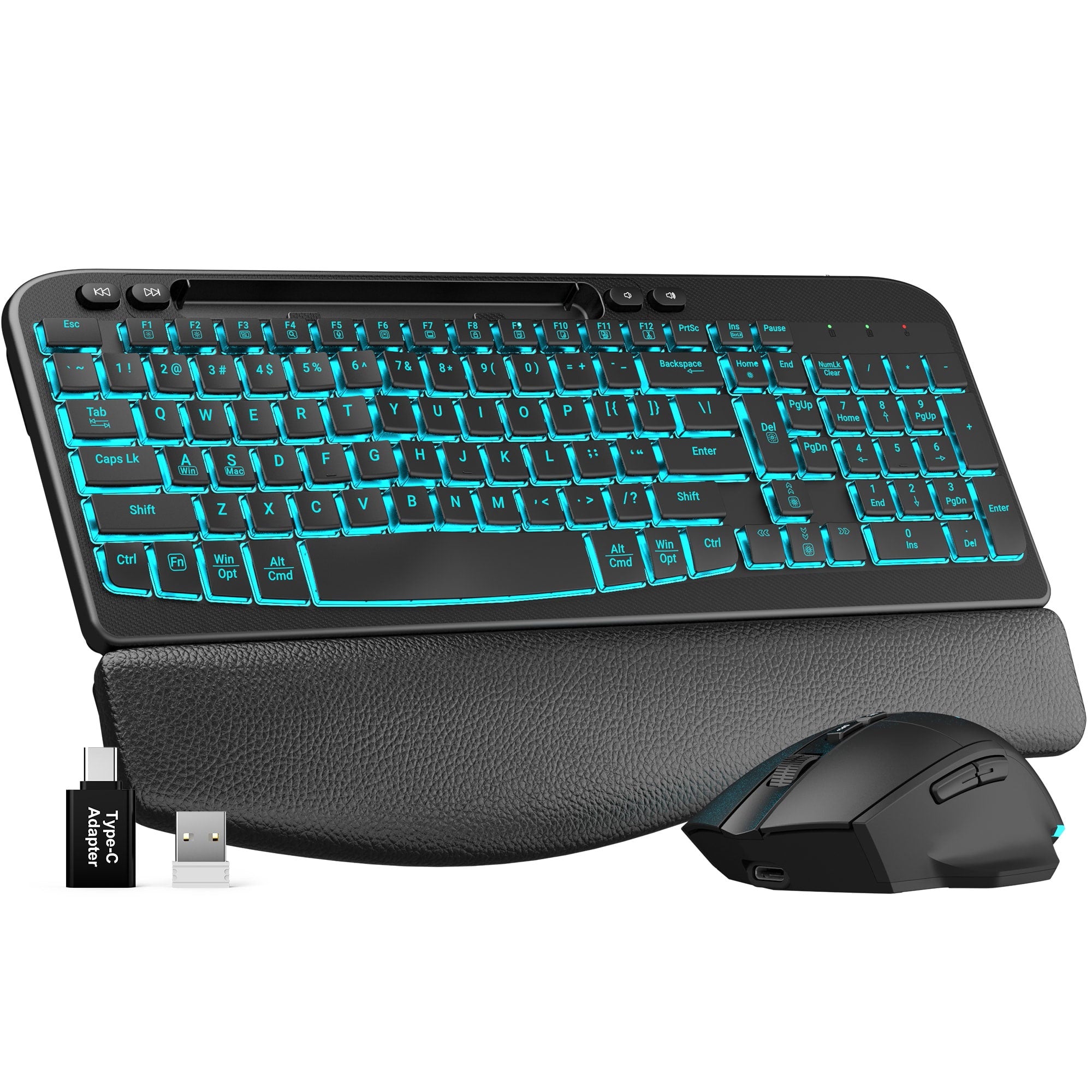 Sablute Full Size 100 Percent Layout Wave Keys Wireless Backlit Keyboard and Mouse Combo MA22 Pro CE1527 Black