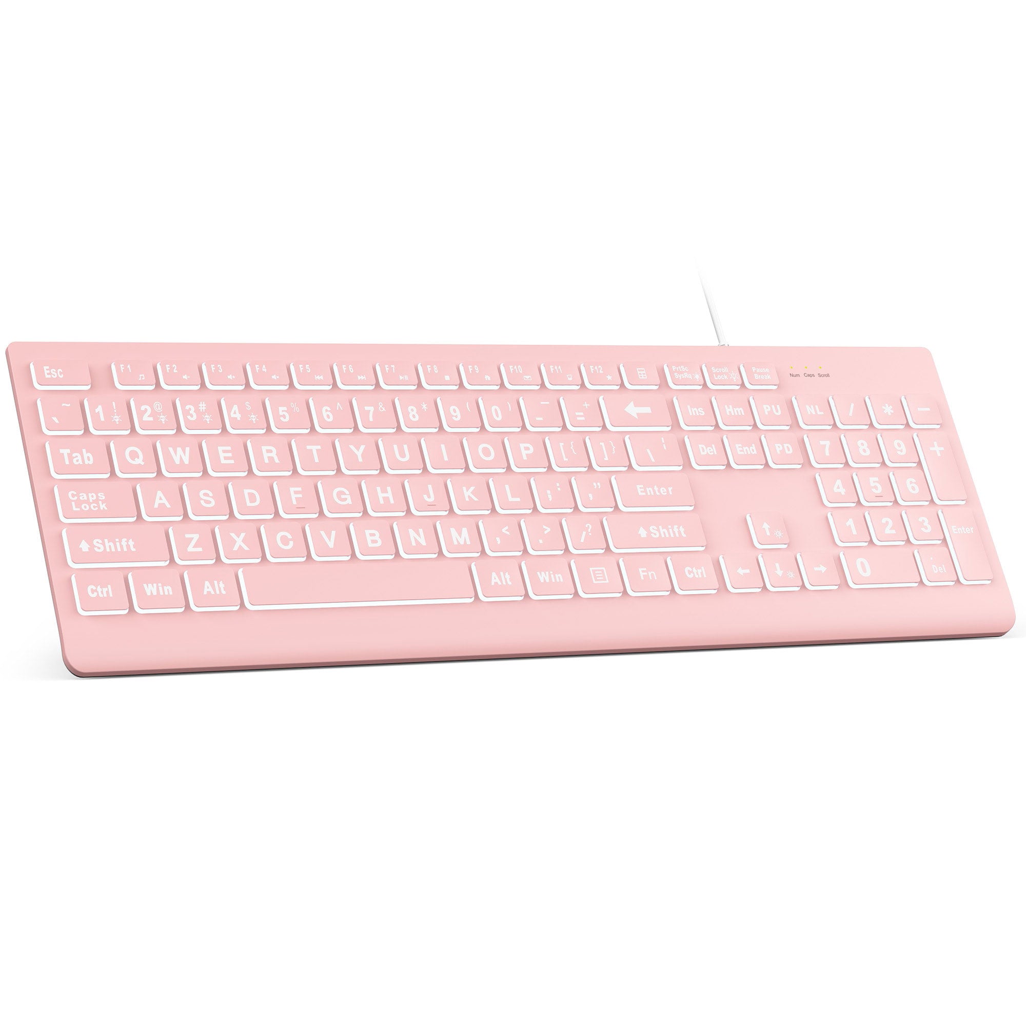 Sablute Full Size Large Print Backlit Wired USB Keyboard K11 Pro CE1457 Pink