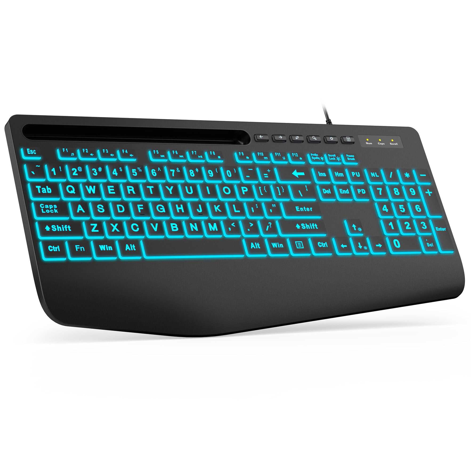 Sablute Large Print Backlit Wired USB Keyboard with Tablet Holder K21PRO CE1488 Black