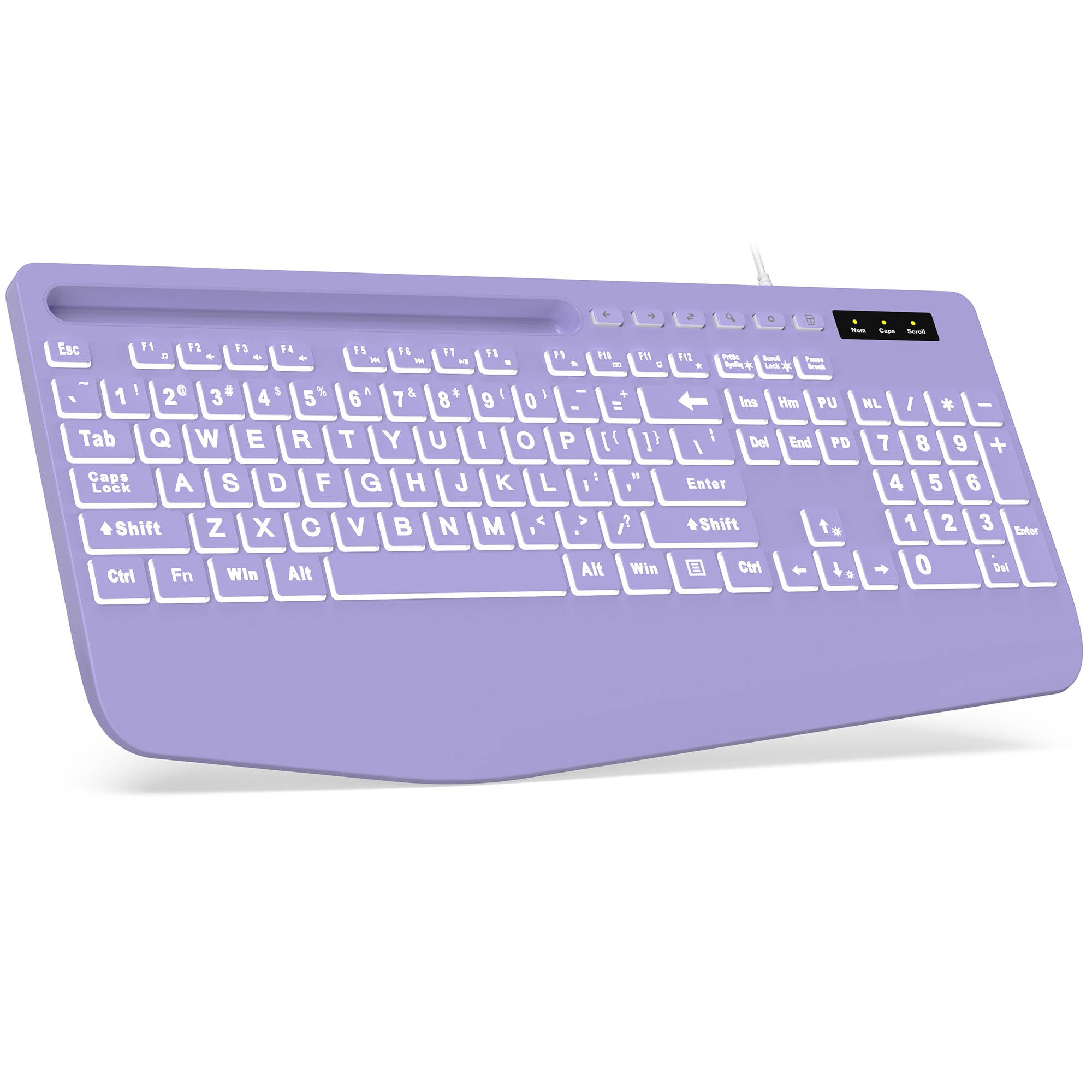 Sablute Large Print Backlit Wired USB Keyboard with Tablet Holder K21PRO CE1488 Purple