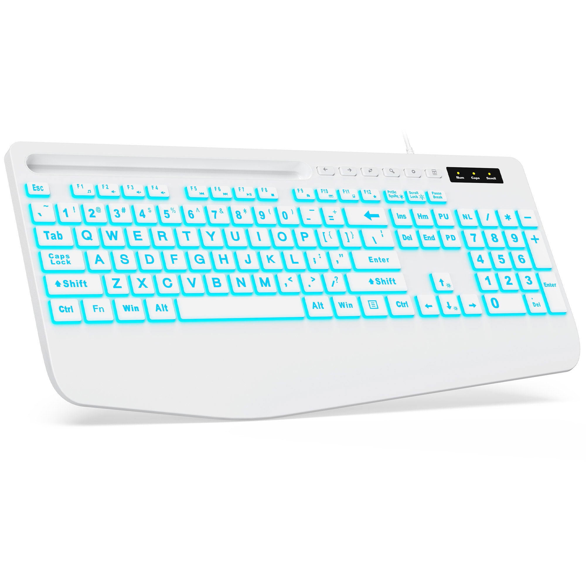 Sablute Large Print Backlit Wired USB Keyboard with Tablet Holder K21PRO CE1488 White