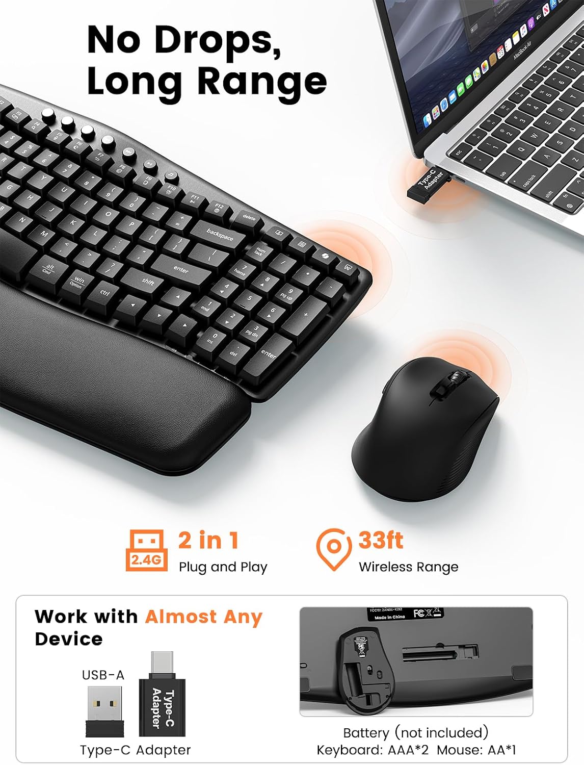Sablute MA61 Wave Ergonomic Wireless Keyboard & Mouse Combo