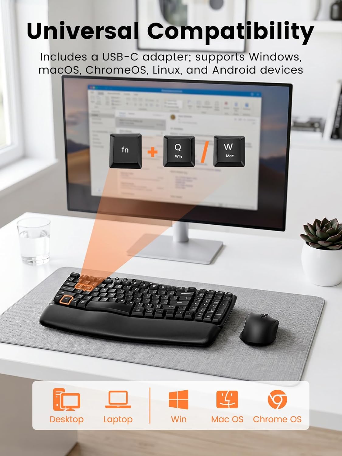Sablute MA61 Wave Ergonomic Wireless Keyboard & Mouse Combo