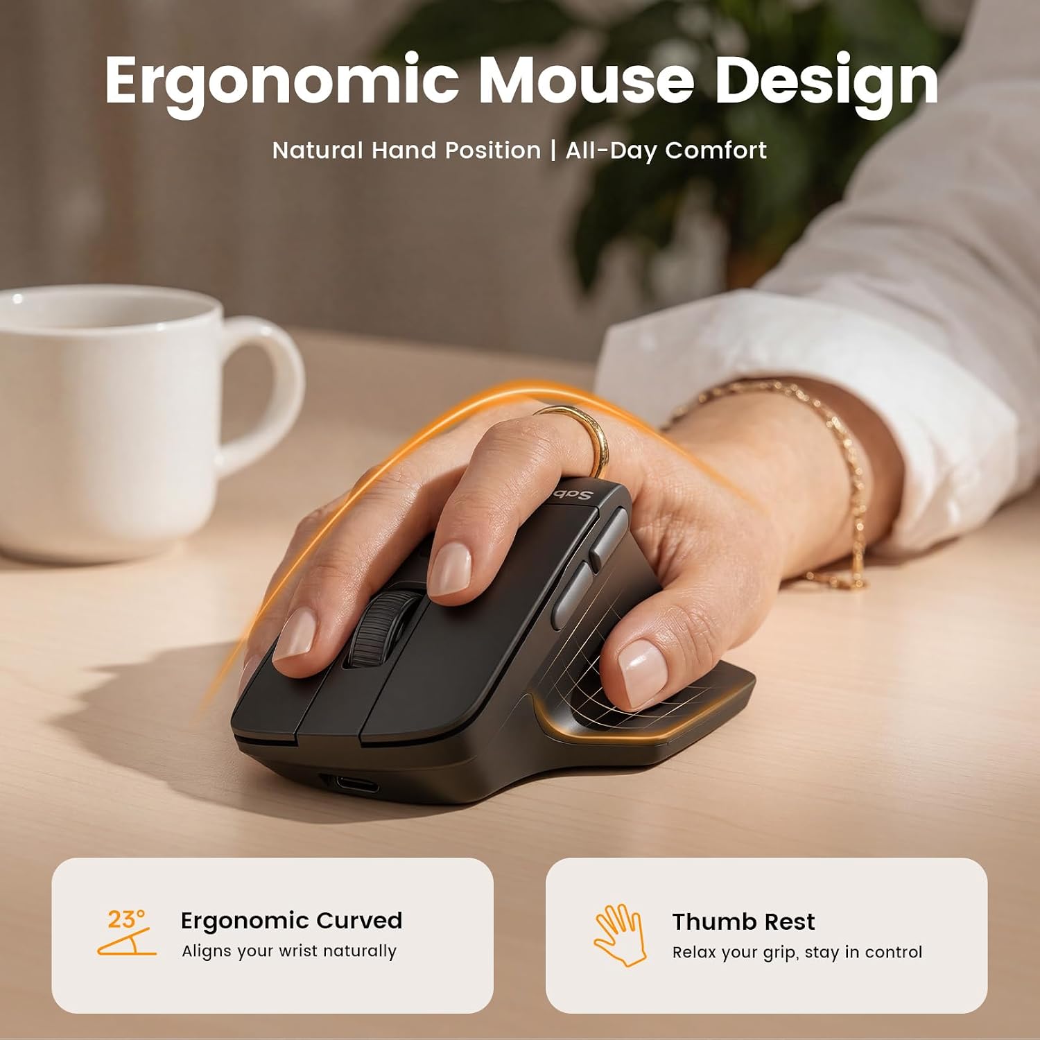 Full-Size Wireless Split Curved Keyboard, Cushioned Wrist Rest, 2.4GHz, USB-C Rechargeable, Shortcut & Emoji Keys, Win/Mac