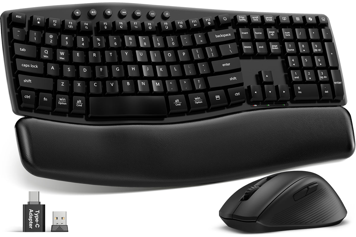 Sablute MA41 Ergonomic Wireless Keyboard and Mouse Combo, Wave Design, 30dB Ultra Quiet