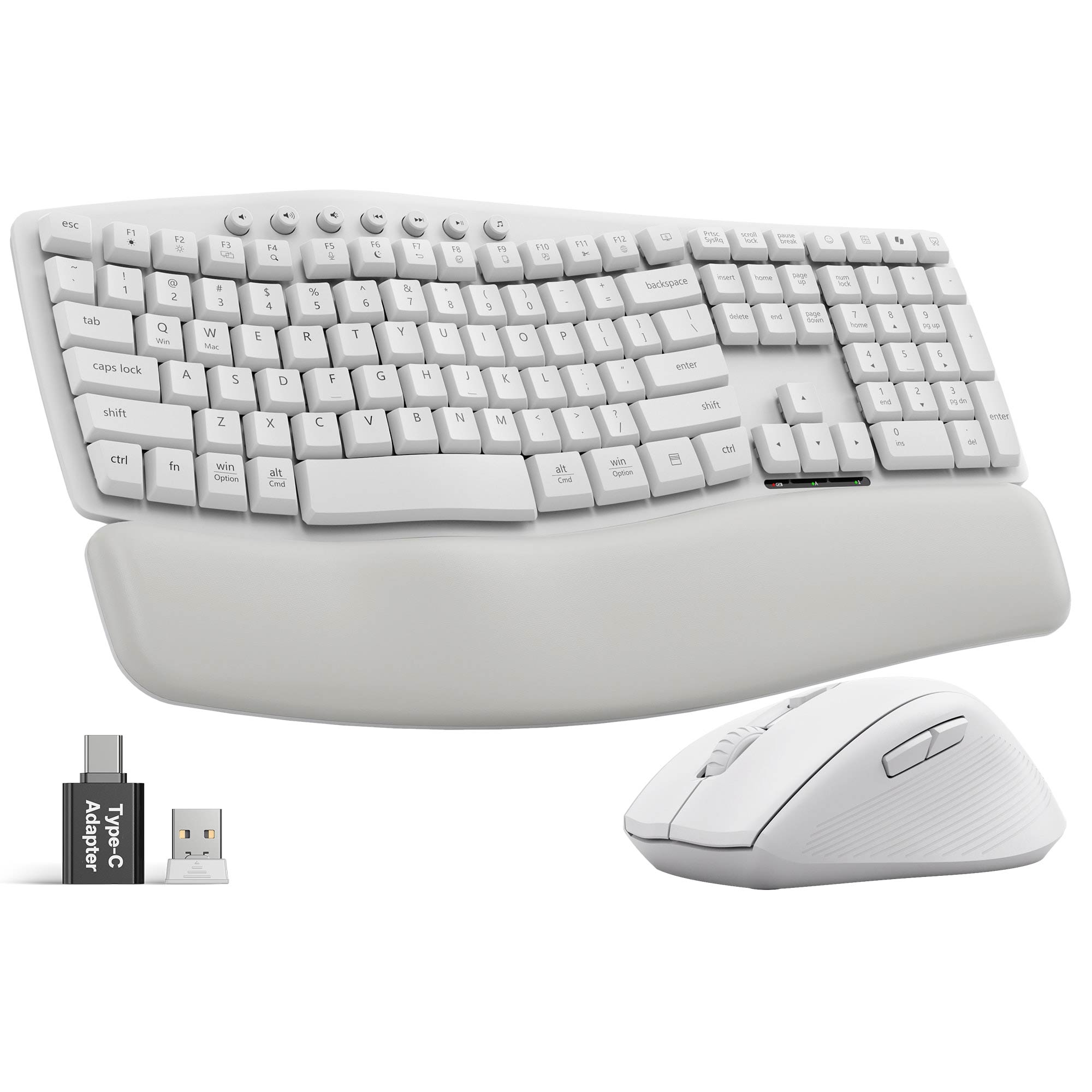 Sablute Wave ergonomic wireless keyboard featuring soft quiet keys palm rest silent mouse and stable 2.4GHz wireless connectivity for office productivity CE1548 White