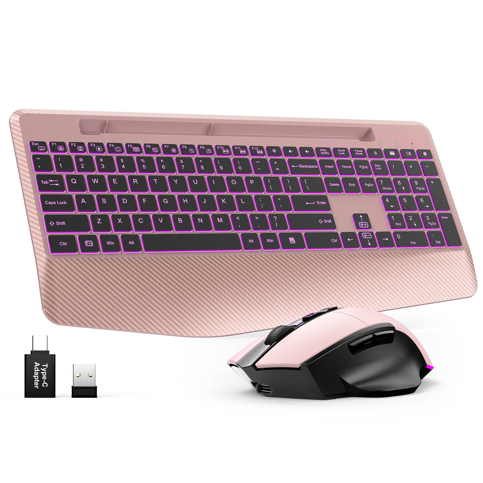 Sablute Wireless Ergonomic Keyboard and mouse Come with Full Size Layout Palm Rest CE1541 Rose Gold