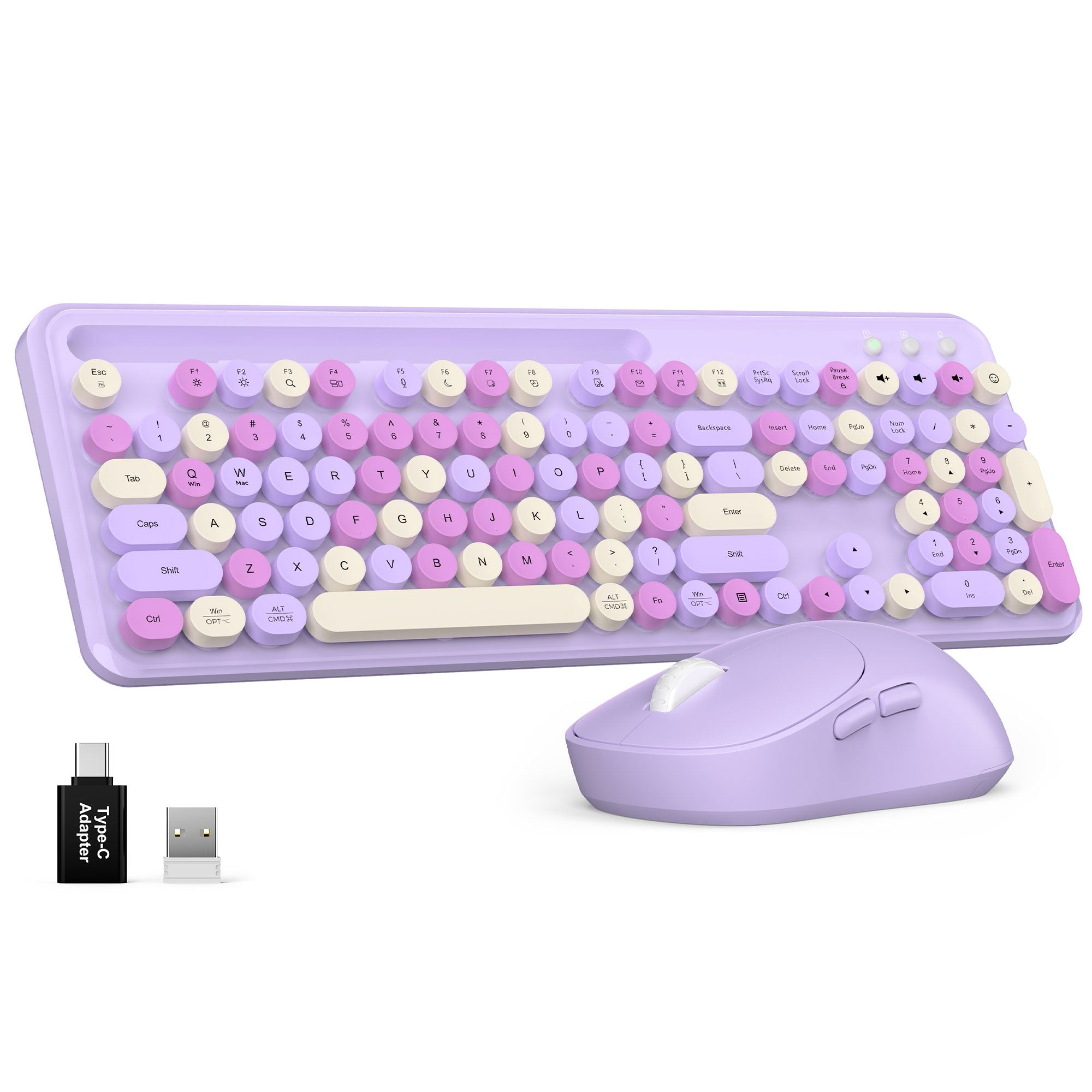 Sablute 100% Layout Wireless Typewriter Keyboard and Mouse Combo CK13 Purple
