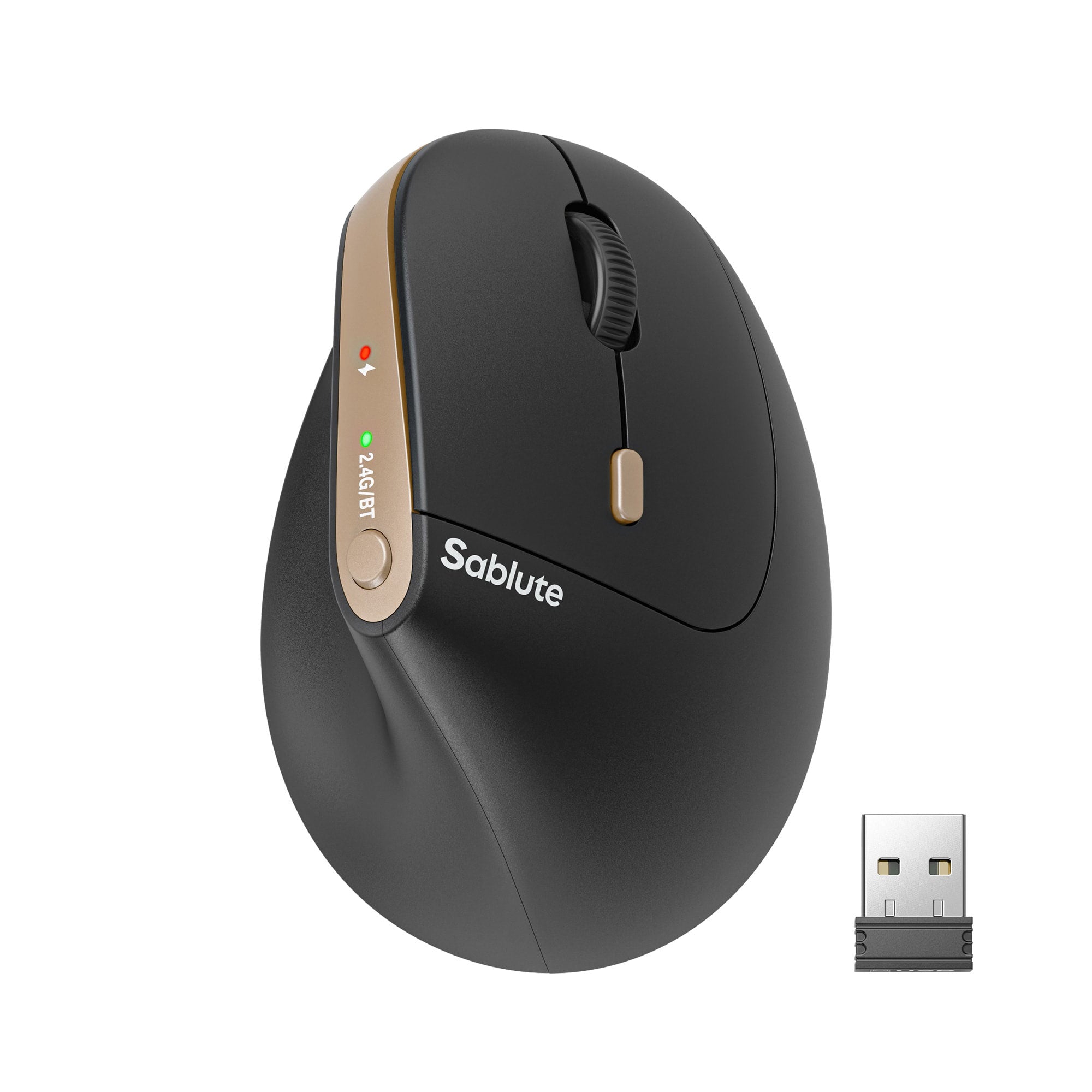 Sablute ergonomic vertical wireless mouse with silent clicks, rechargeable battery, Bluetooth, and adjustable DPI for long-hour computer use CE1560 Black