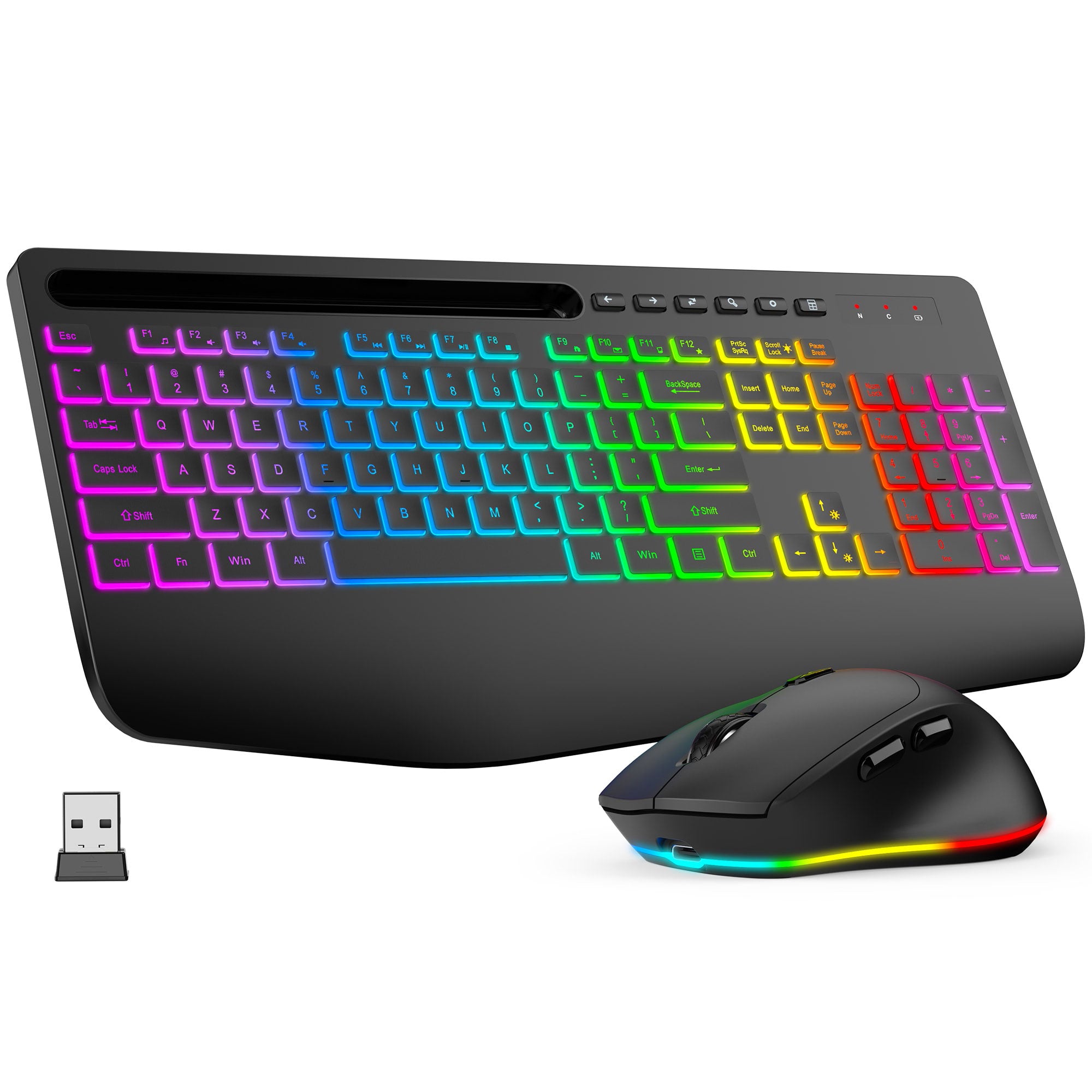 Sablute full-size wireless keyboard and mouse combo featuring RGB backlit silent clicks rechargeable battery and 2.4GHz connectivity CE1493