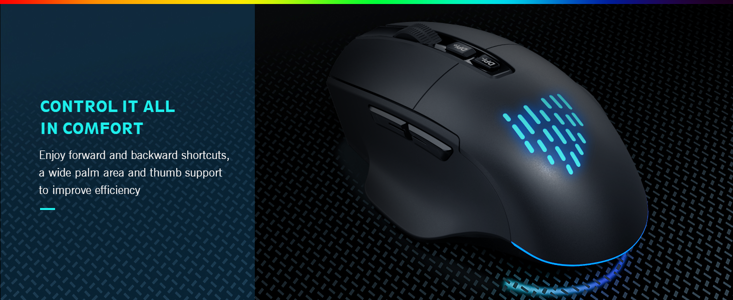 Sablute Black gaming mouse with blue LED lighting on a dark textured background