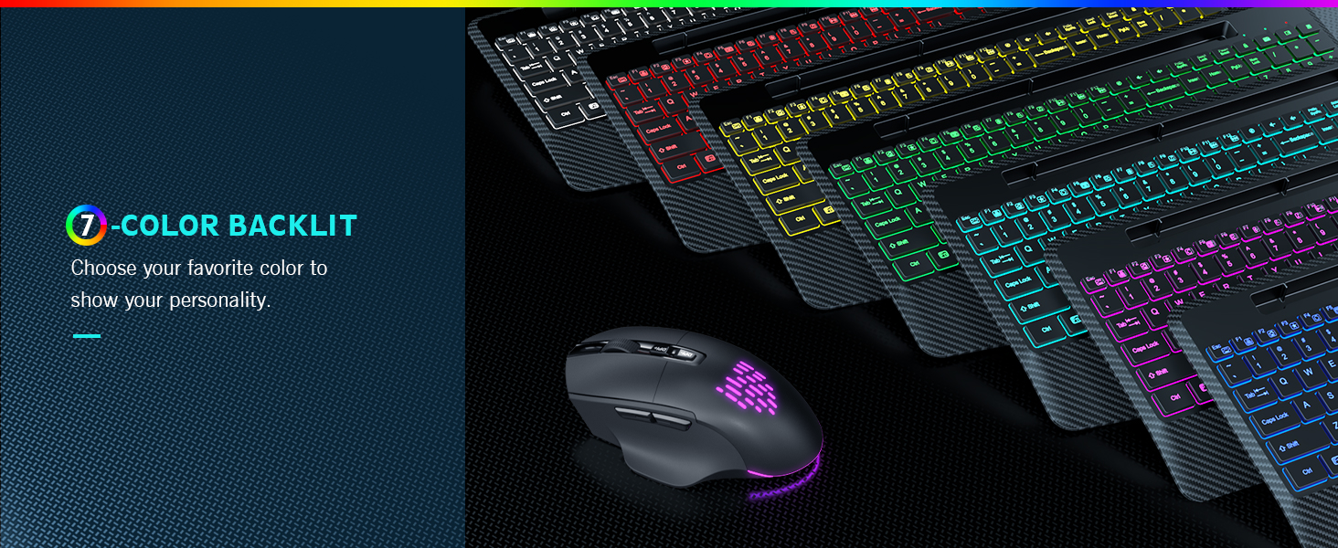 Sablute ergonomic wireless keyboards with RGB lighting on a dark surface, featuring a mouse with purple backlighting.