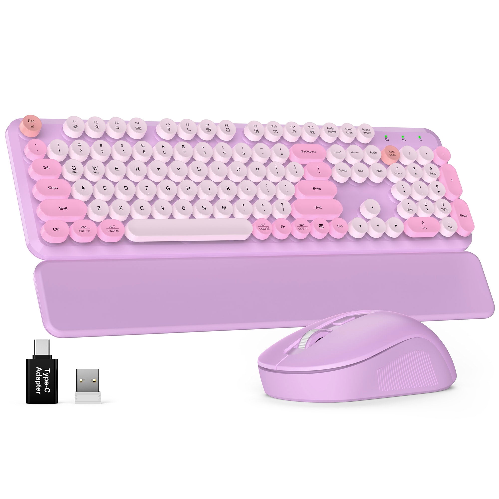 Sablute wireless keyboard and mouse combo with retro typewriter round keycap ergonomic typing angle ideal for home office students and cute desk accessories CE1555 Lavender Purple