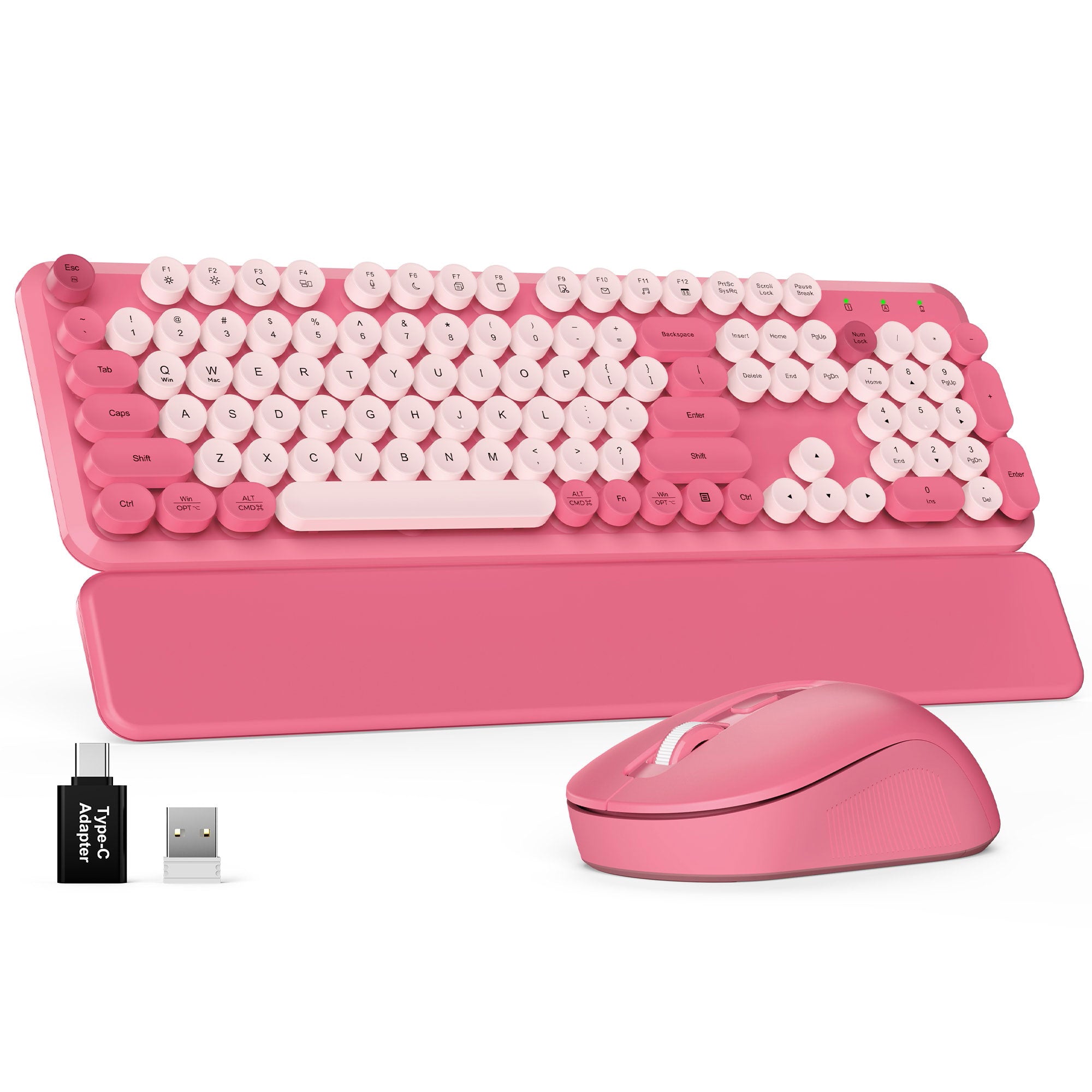 Sablute wireless keyboard and mouse combo with retro typewriter round keycap ergonomic typing angle ideal for home office students and cute desk accessories CE1555 Pink