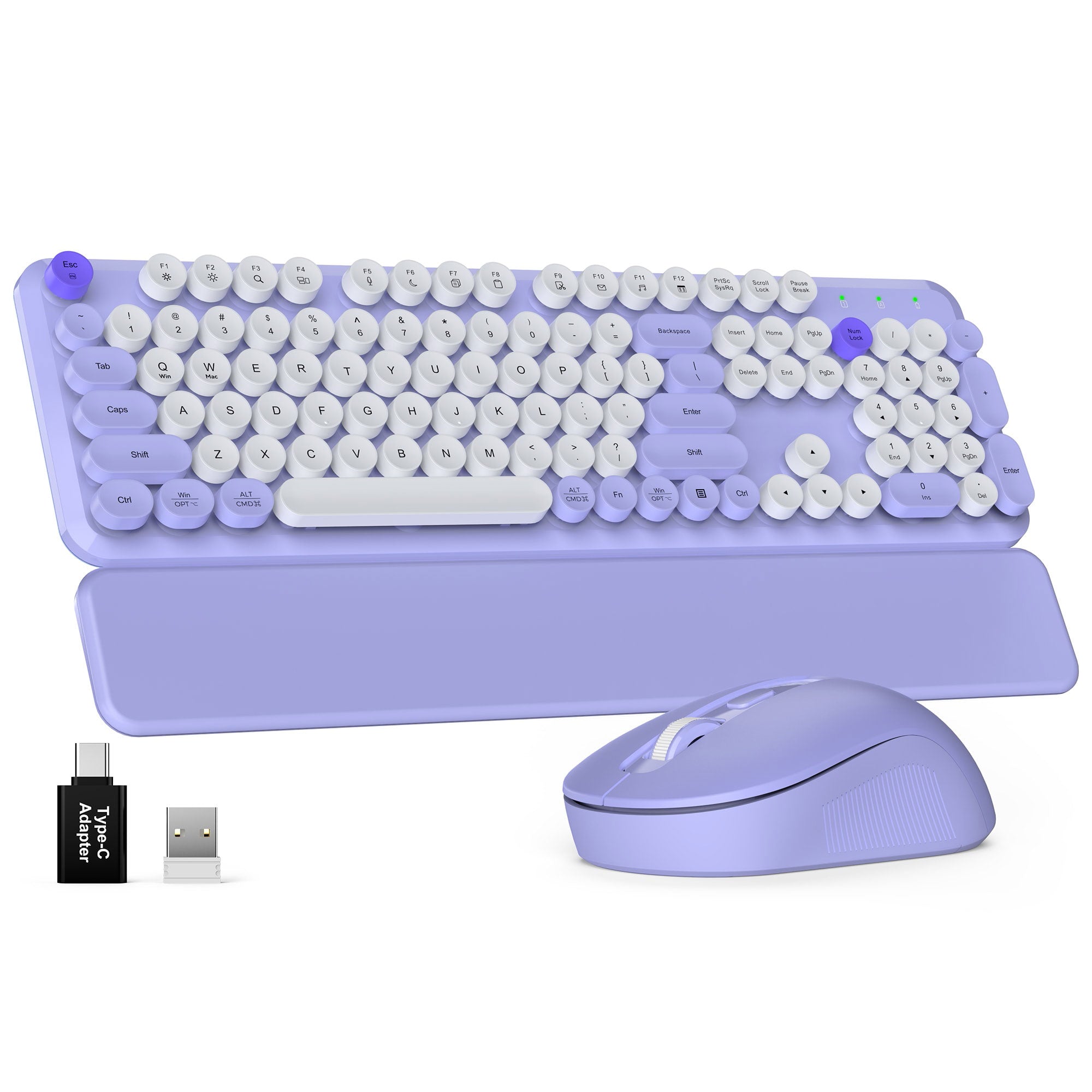 Sablute wireless keyboard and mouse combo with retro typewriter round keycap ergonomic typing angle ideal for home office students and cute desk accessories CE1555 Purple