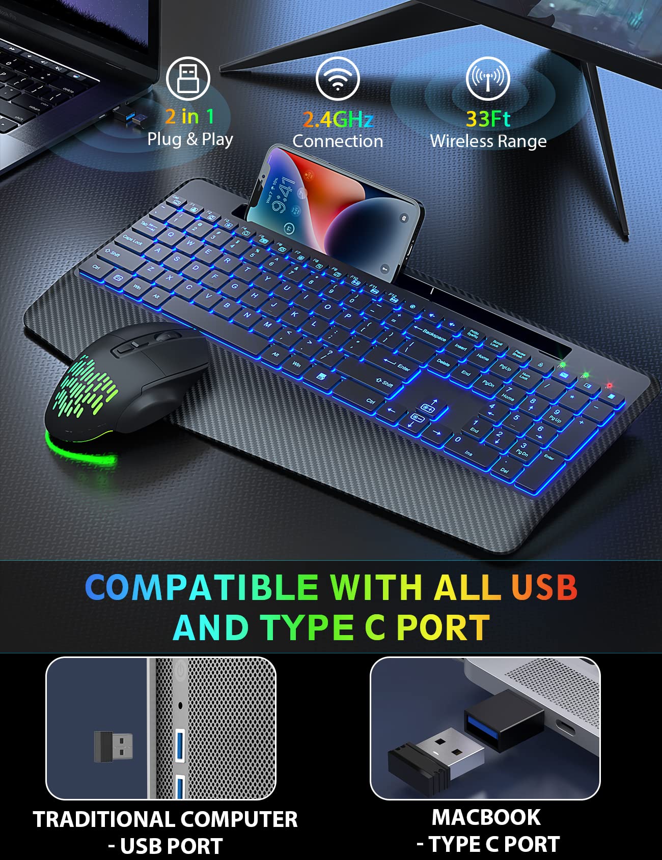 SABLUTE Wireless Keyboard and Mouse Backlits