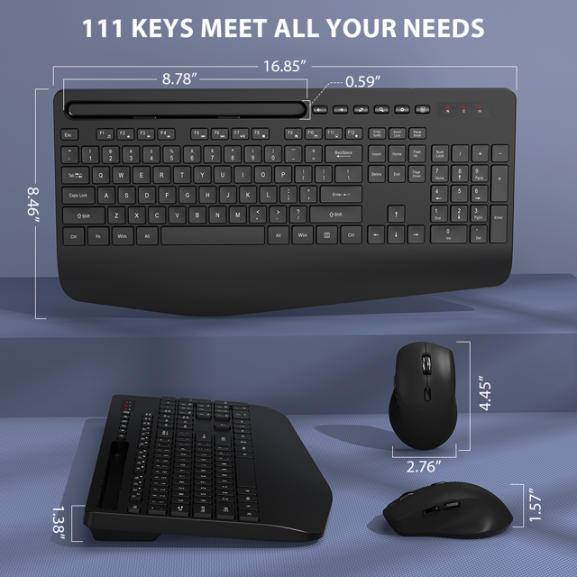 Wireless Keyboard and Mouse Combo -Wrist Rest Ergonomic Keyboard with Phone Holder