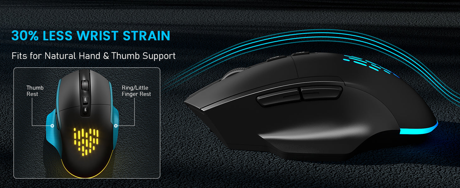 Sablute backlit mouse with ergonomic design features on a dark background