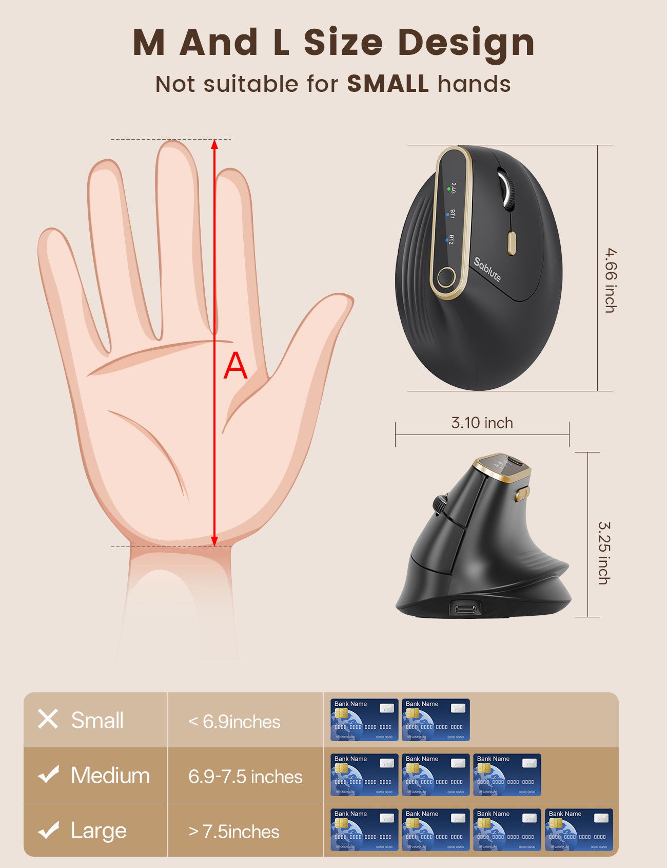 Sablute Ergonomic Vertical Wireless Mouse for M/L Hands MAM4