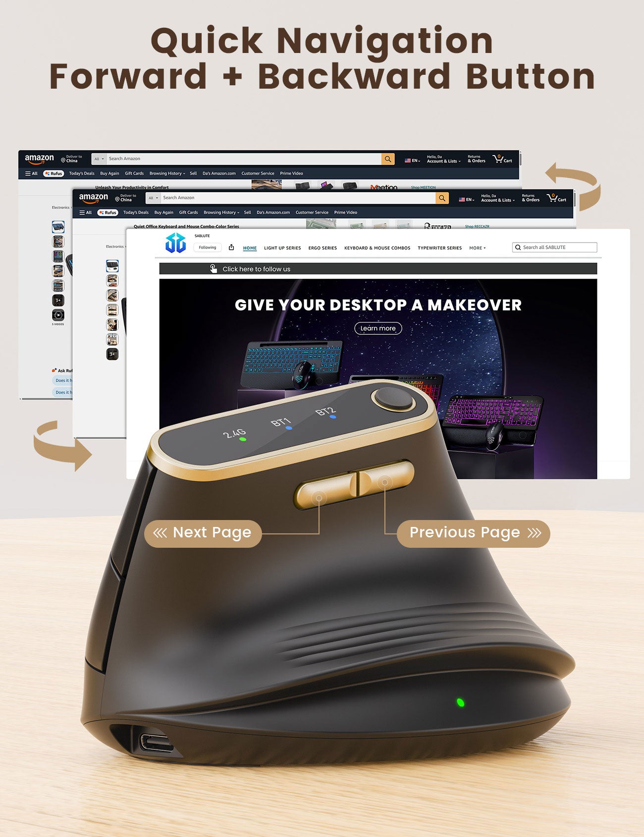 Sablute Ergonomic Vertical Wireless Mouse for M/L Hands MAM4