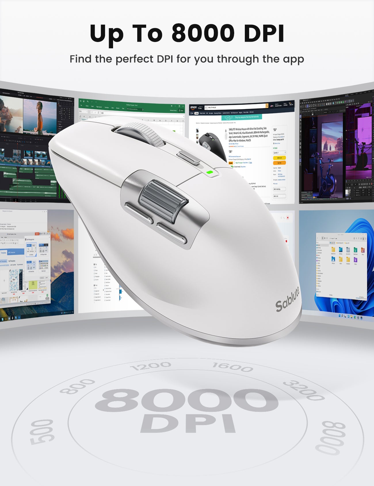 Sablute MAM6 Ergonomic Wireless Mouse with Ultra-Fast Scrolling