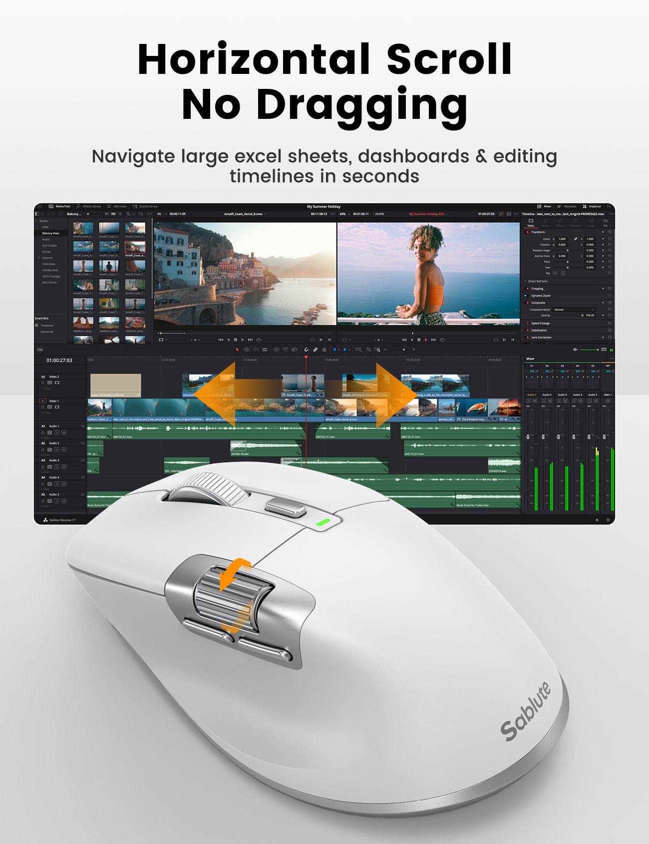 Sablute MAM6 Ergonomic Wireless Mouse with Ultra-Fast Scrolling