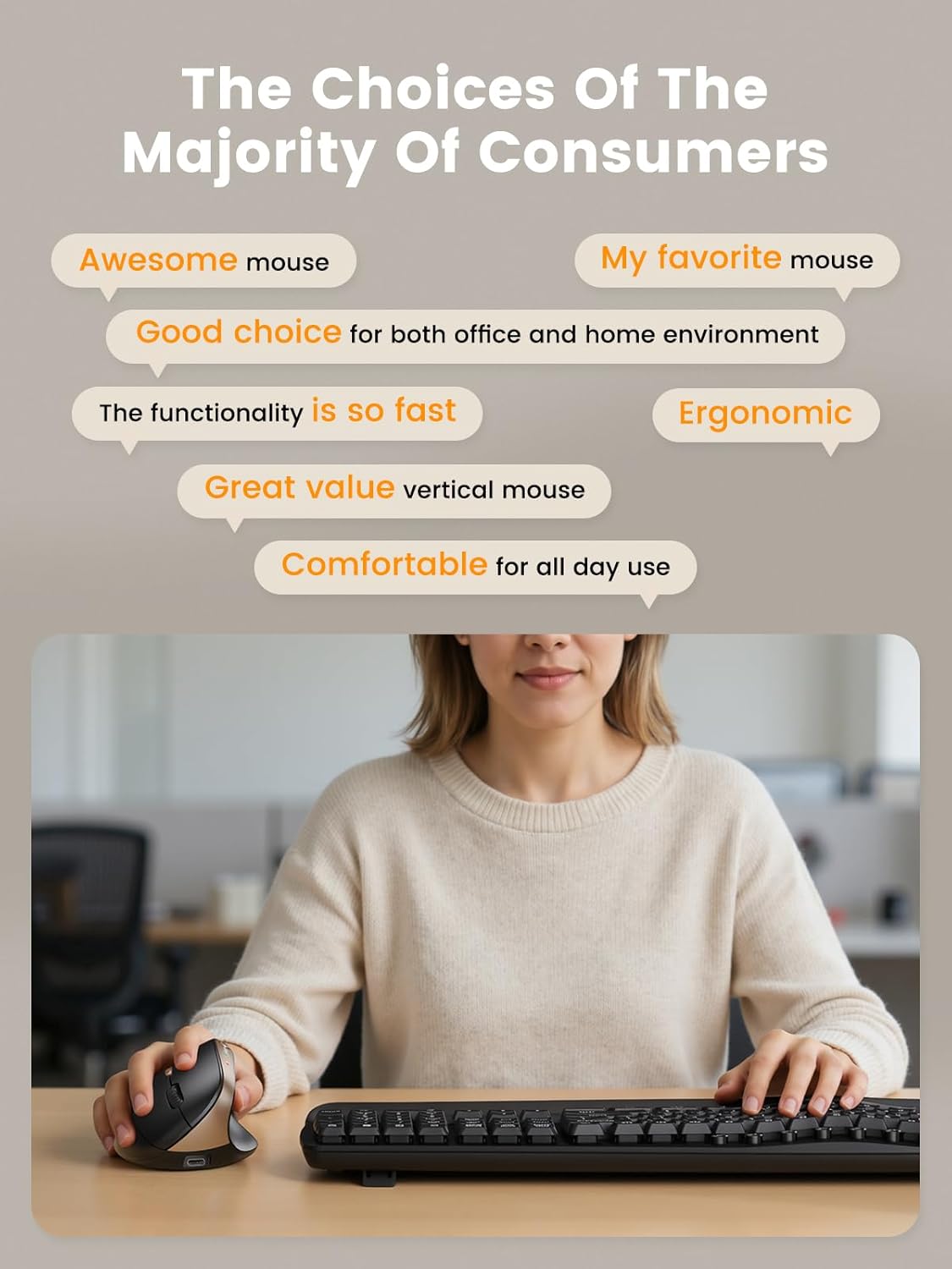 SABLUTE MAM3 Ergonomic Mouse, Rechargeable Wireless Vertical Mouse with 4 Adjustable DPI for Small/Medium Hands, Dual-Device Connectivity for Computer/Laptop,Bluetooth Mouse for Window,Mac OS