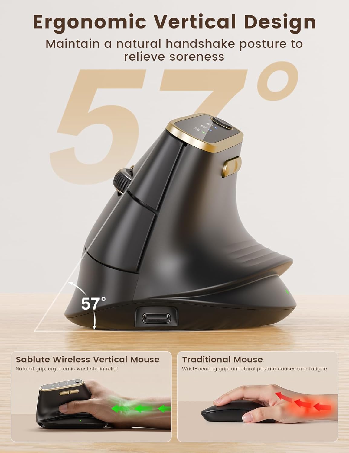 SABLUTE MAM4 Ergonomic Vertical Mouse for M/L Hands